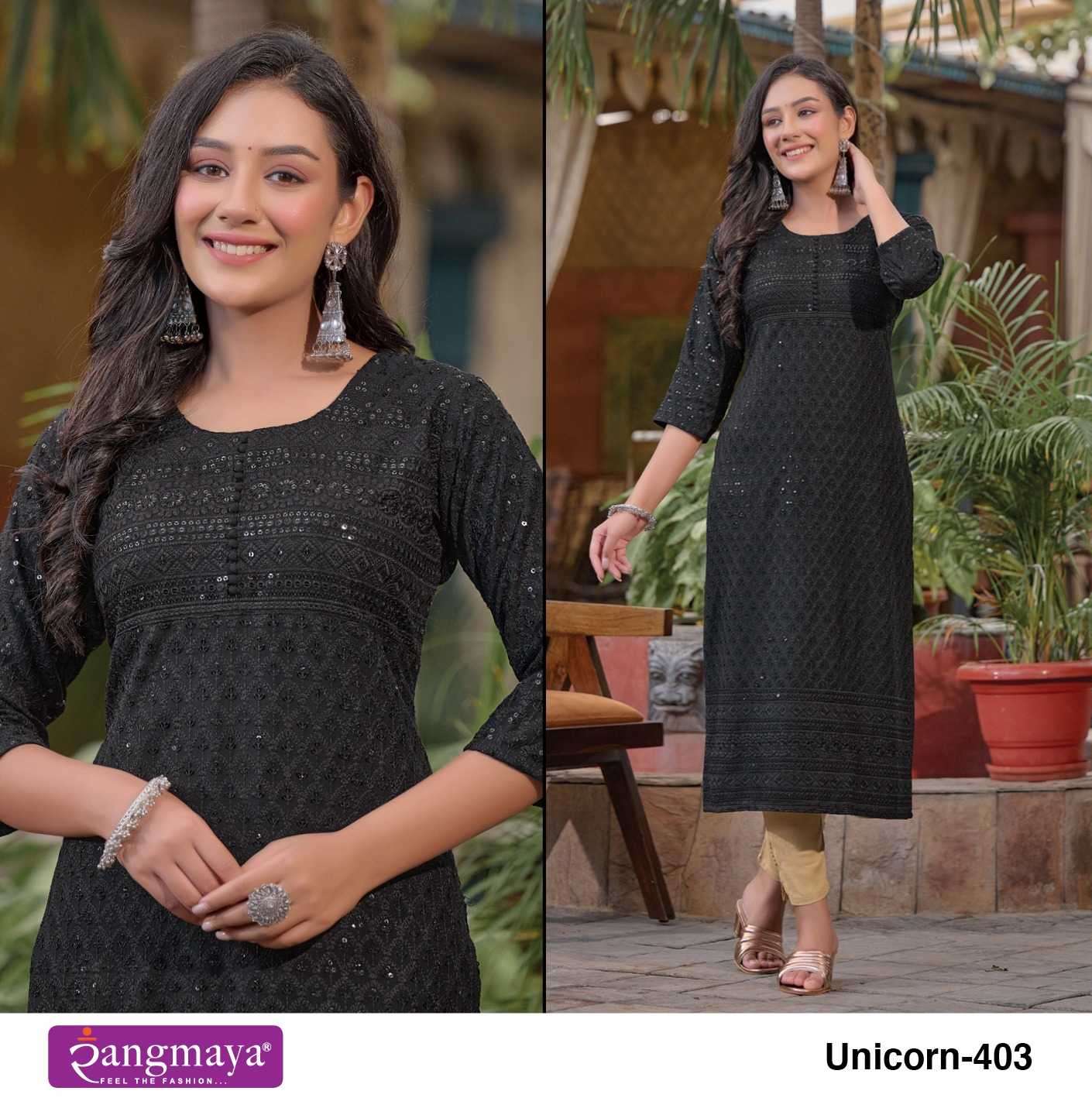rangmaya unicorn vol 4 series 101-108 schiffli chicken kurti 