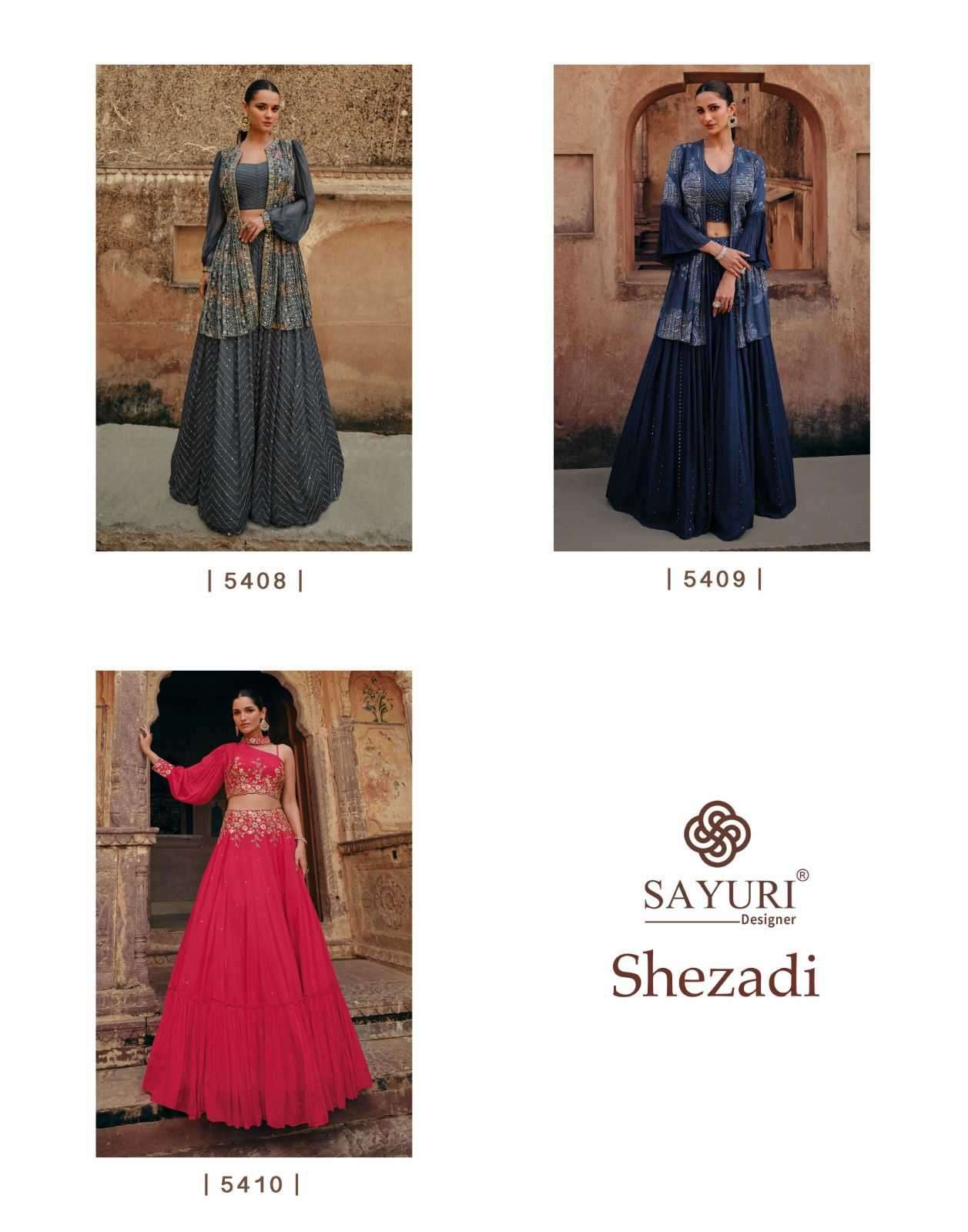 sayuri shehzadi series 5408-5410 real chinon silk skirt top with jacket
