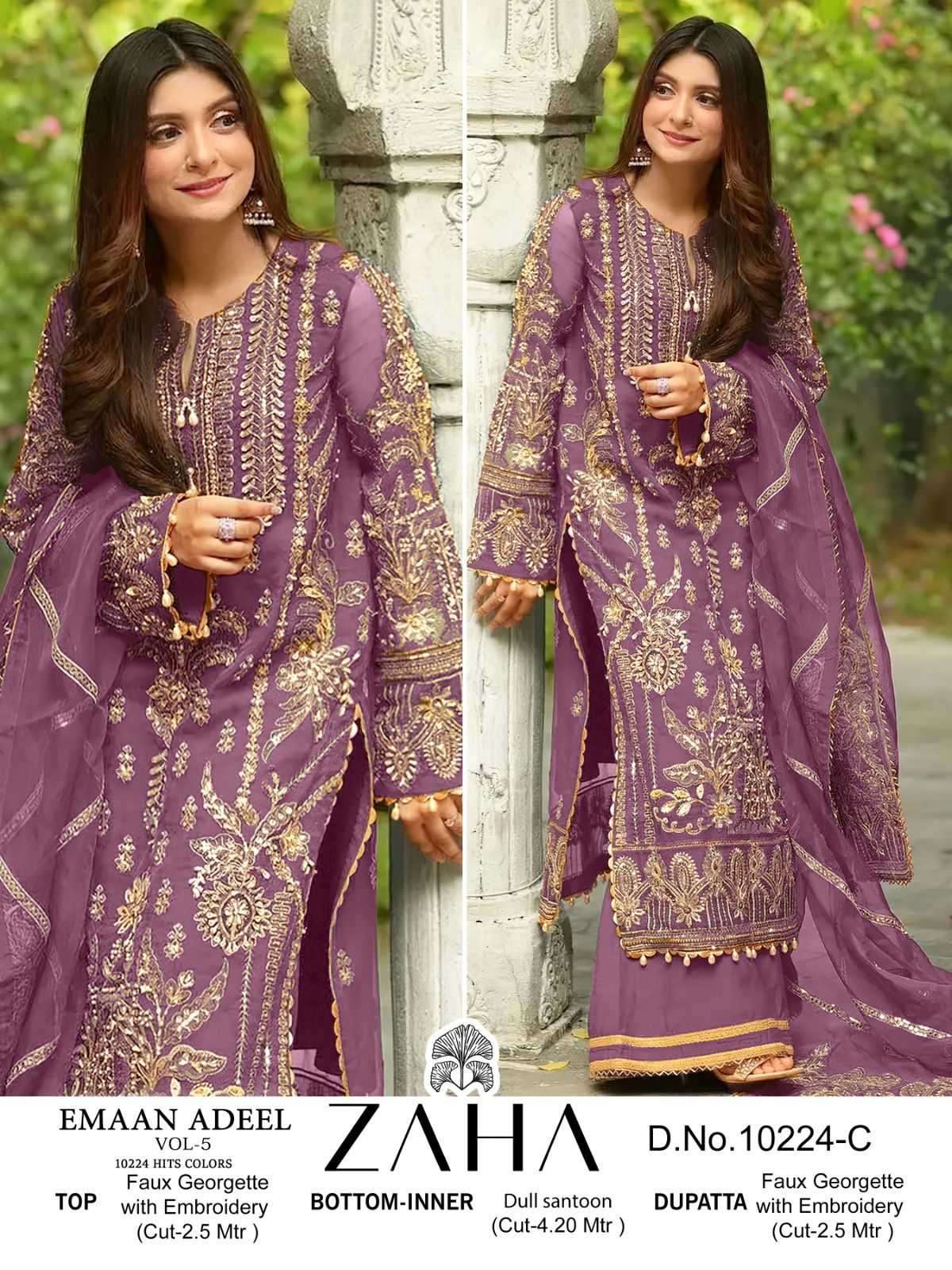zaha emaan adeel vol 5 10224 abcd hits colors georgette suit 