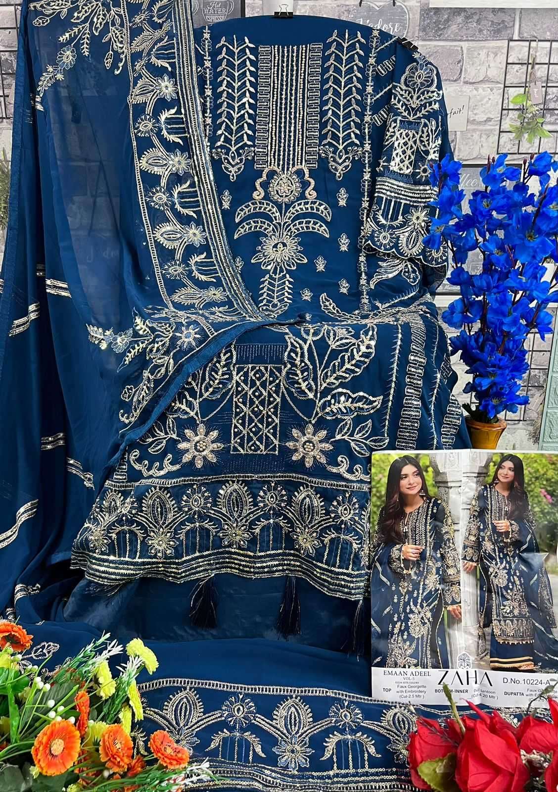 zaha emaan adeel vol 5 10224 abcd hits colors georgette suit 