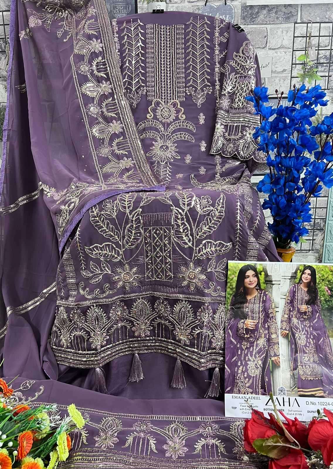 zaha emaan adeel vol 5 10224 abcd hits colors georgette suit 