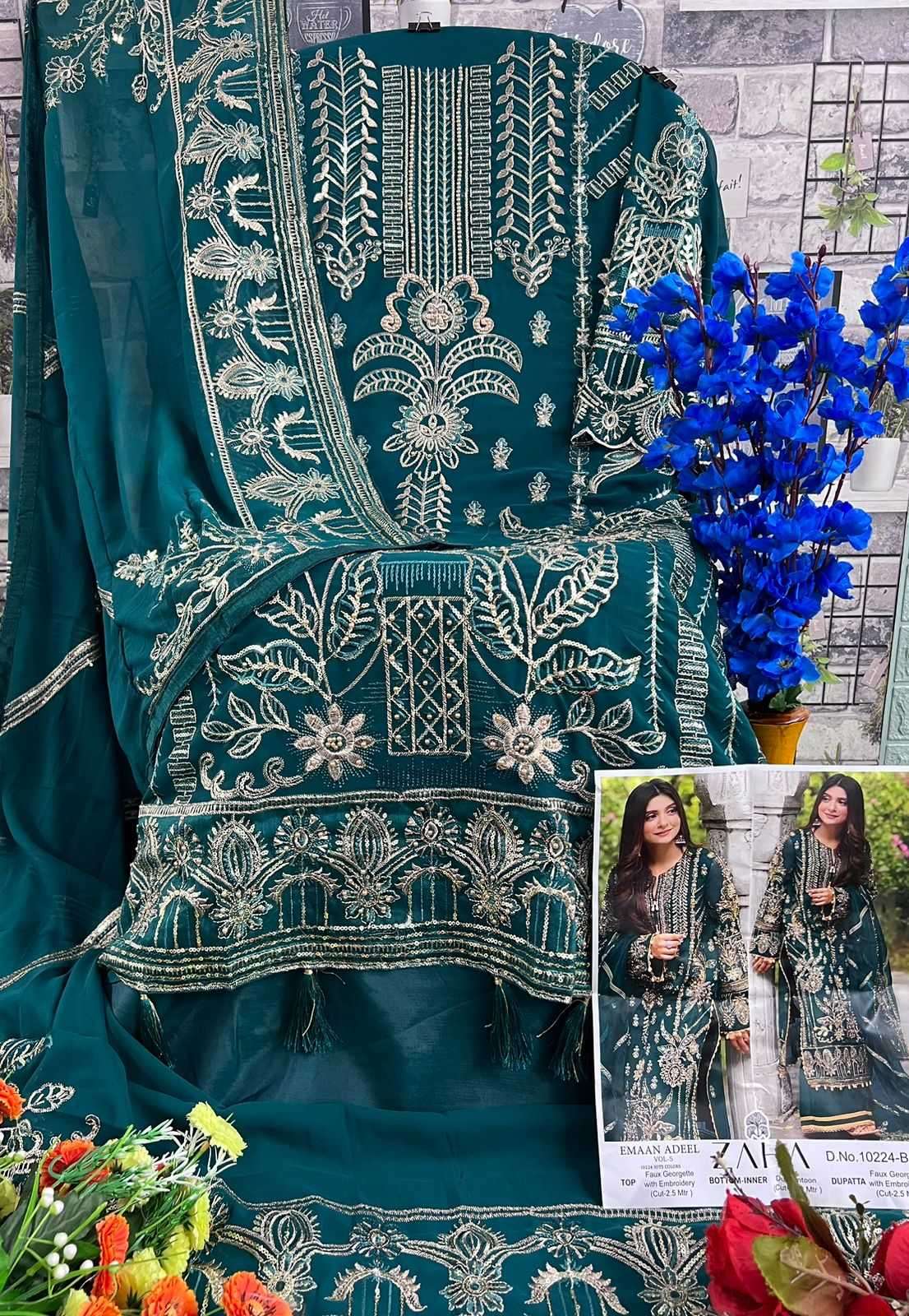 zaha emaan adeel vol 5 10224 abcd hits colors georgette suit 