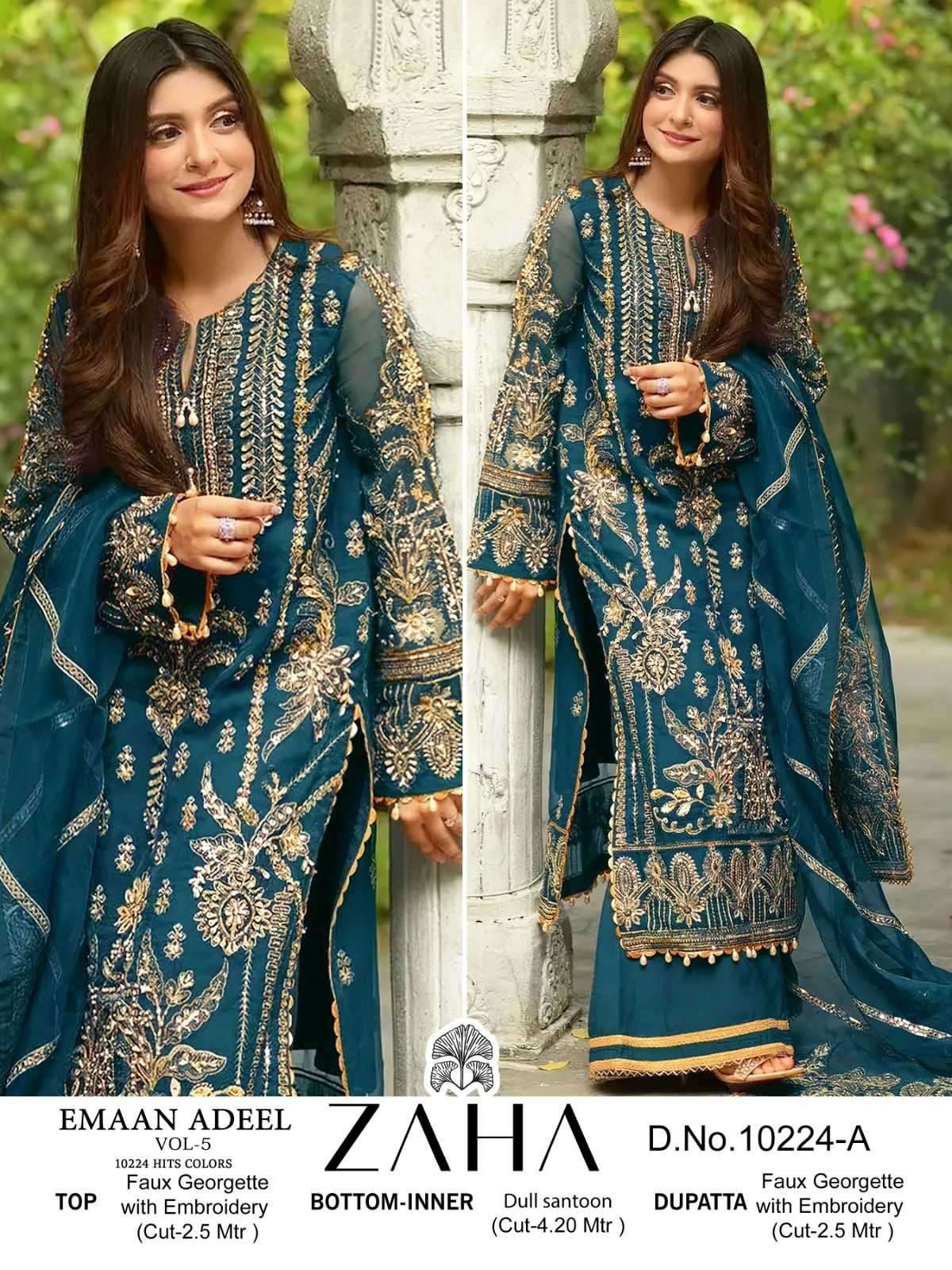 zaha emaan adeel vol 5 10224 abcd hits colors georgette suit 