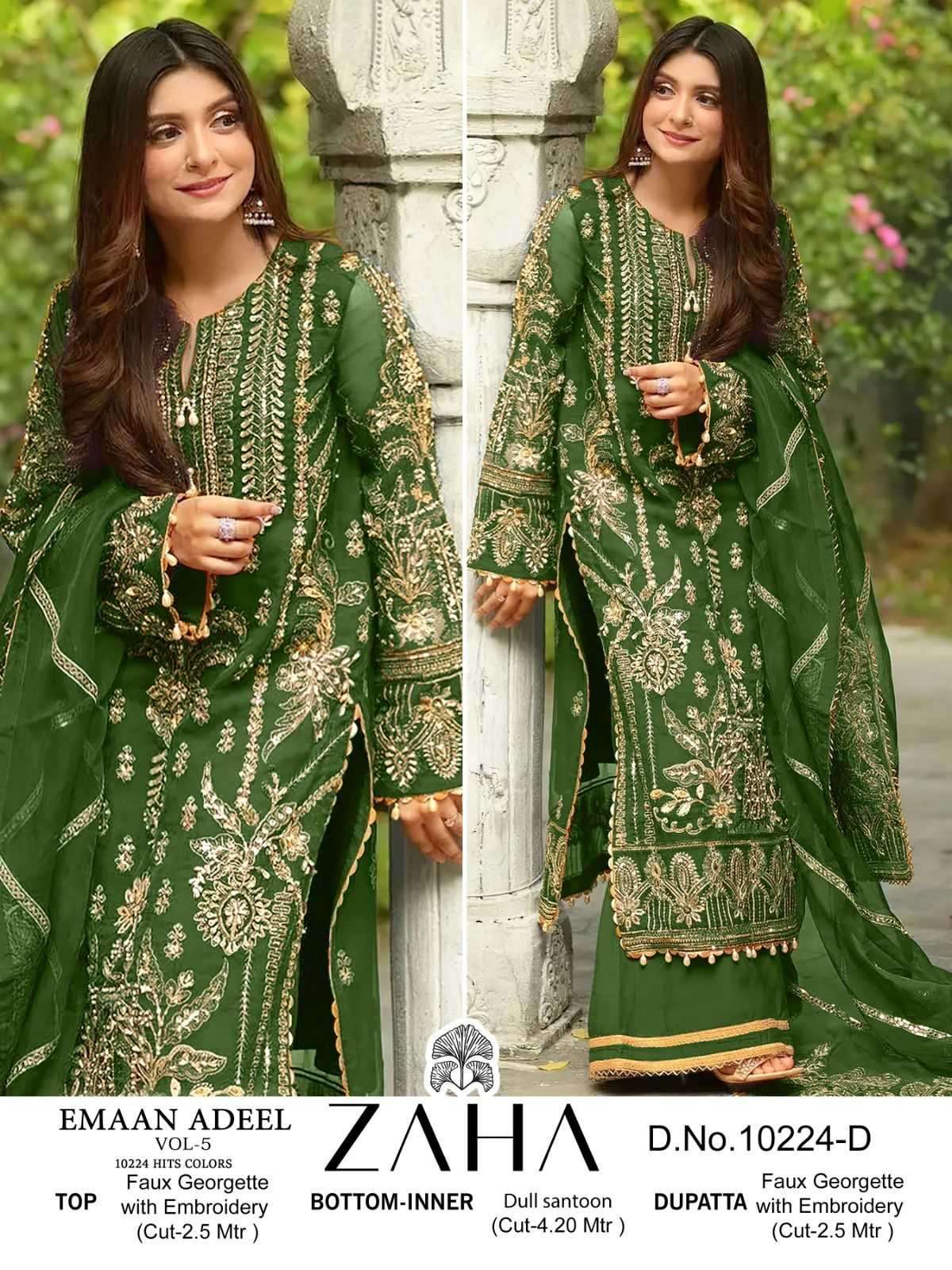 zaha emaan adeel vol 5 10224 abcd hits colors georgette suit 