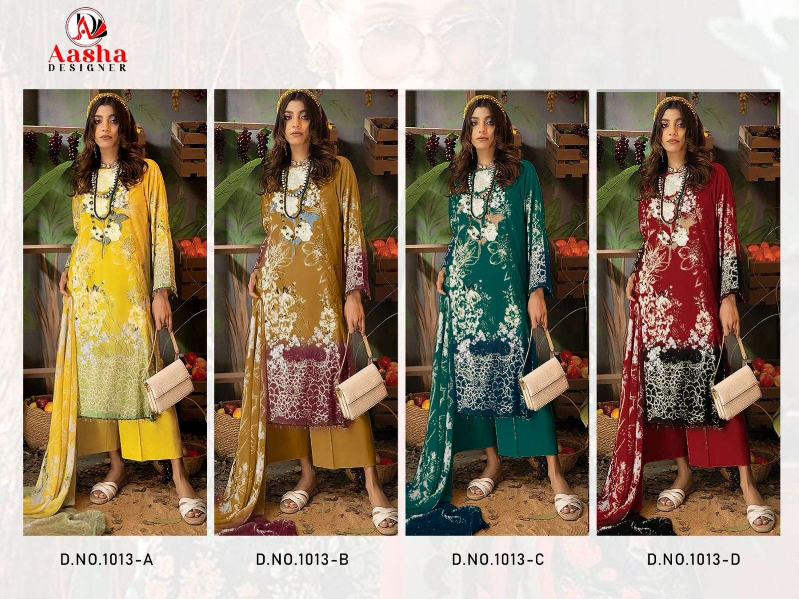 AASHA ADAN LIBAS COLORS 1013 designer pure cotton suit