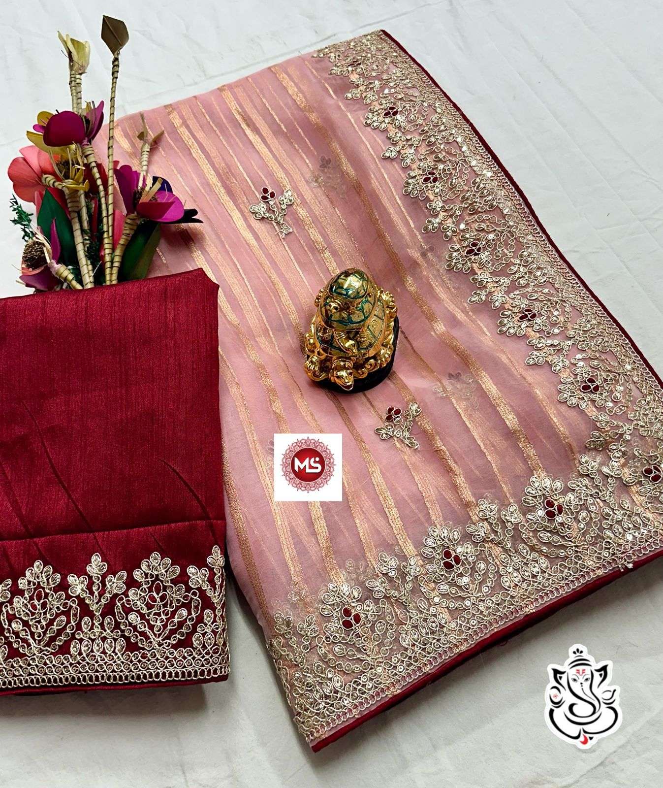ms brand Orgenza jari line fabric fully heavy coding seqins saree