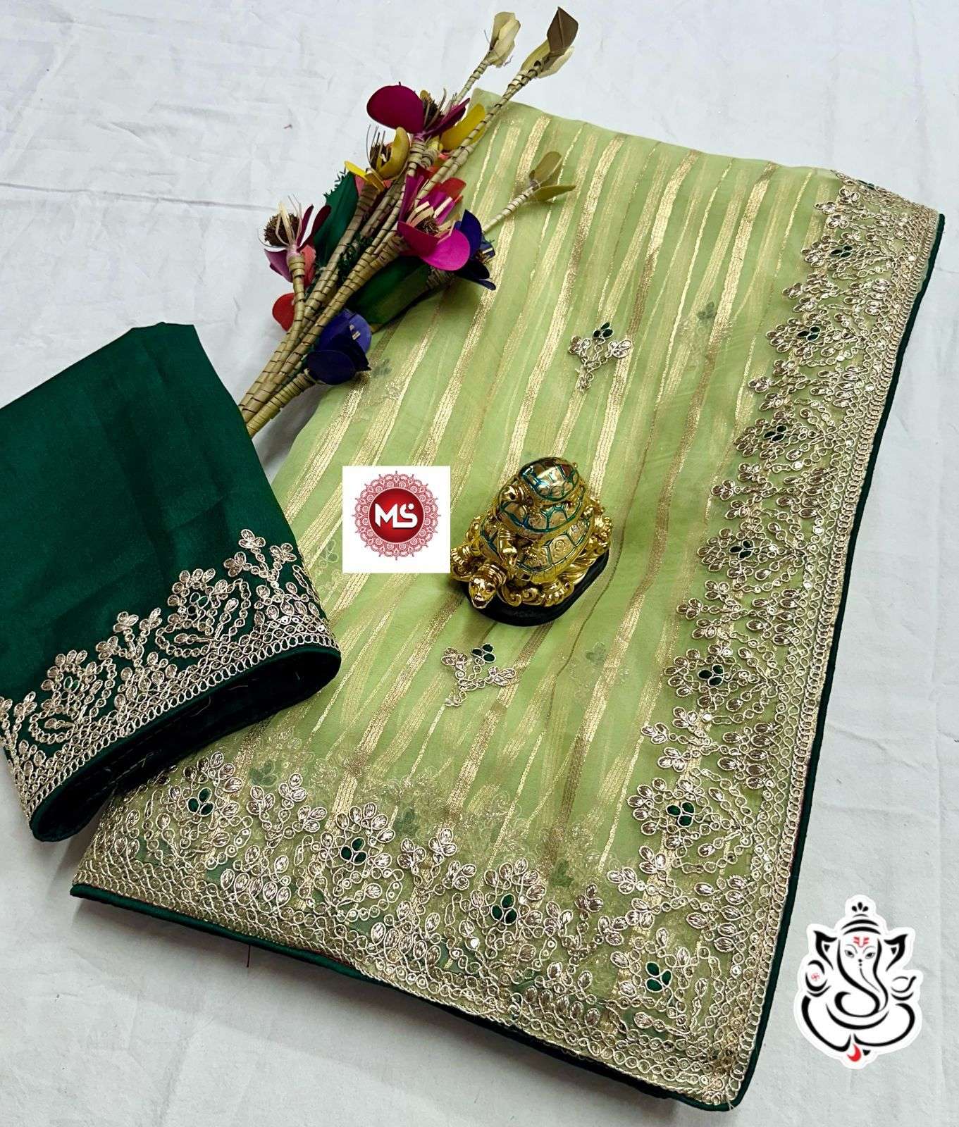 ms brand Orgenza jari line fabric fully heavy coding seqins saree