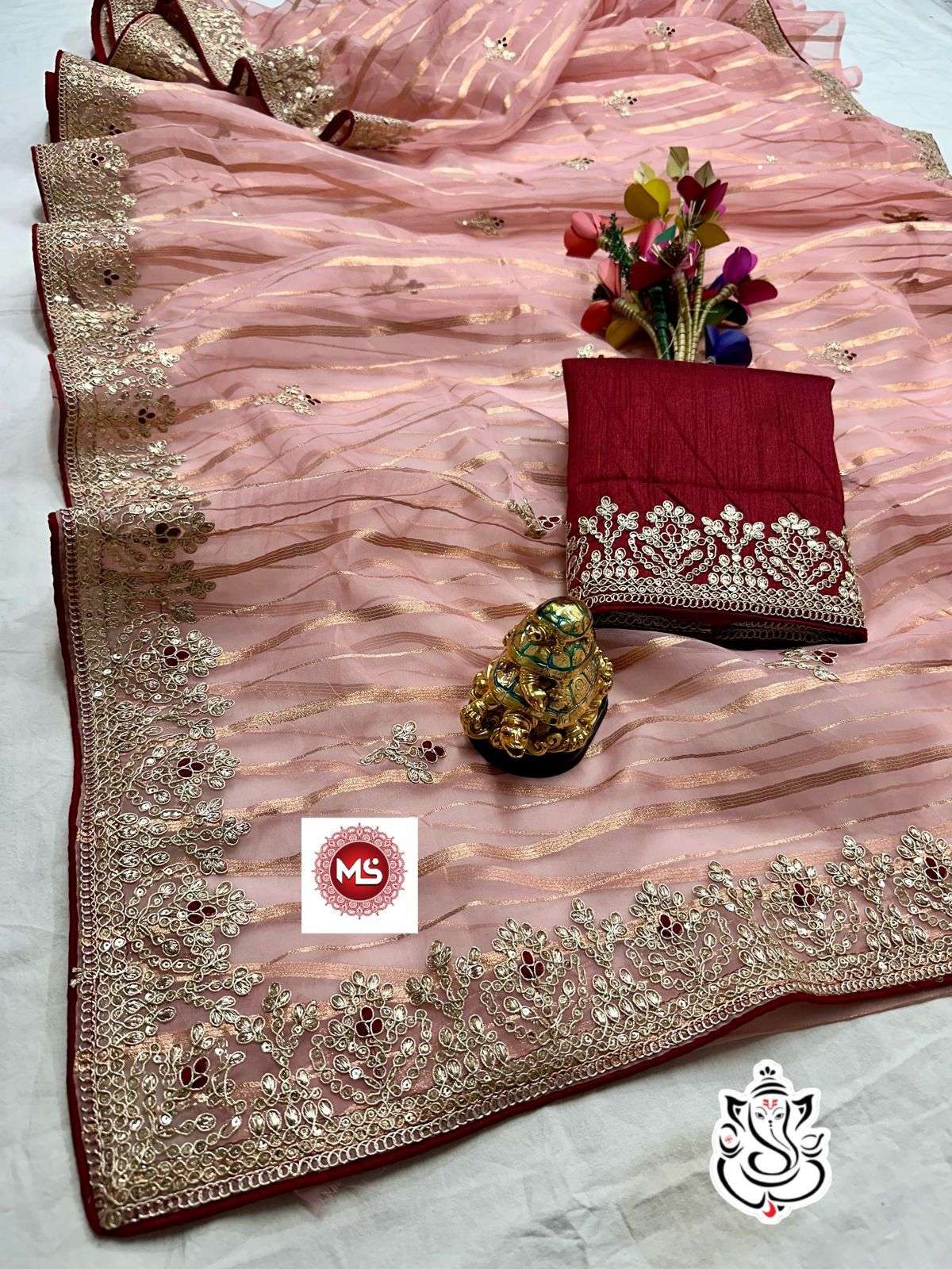 ms brand Orgenza jari line fabric fully heavy coding seqins saree