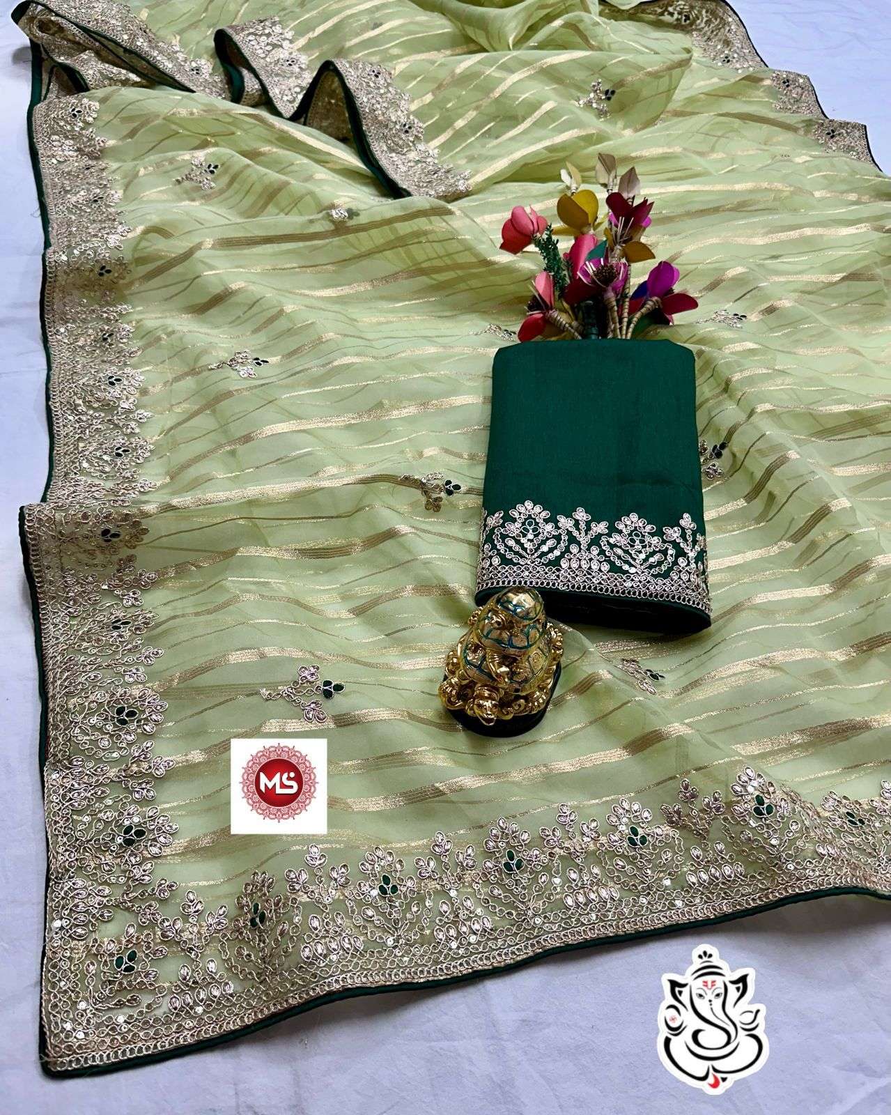 ms brand Orgenza jari line fabric fully heavy coding seqins saree