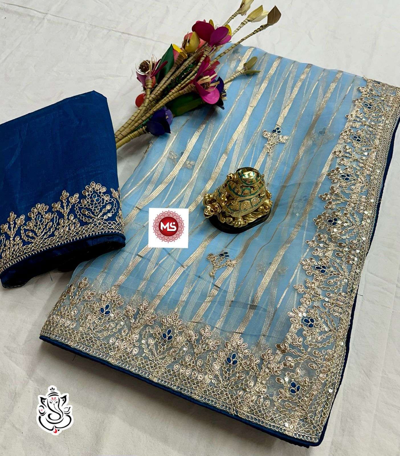 ms brand Orgenza jari line fabric fully heavy coding seqins saree