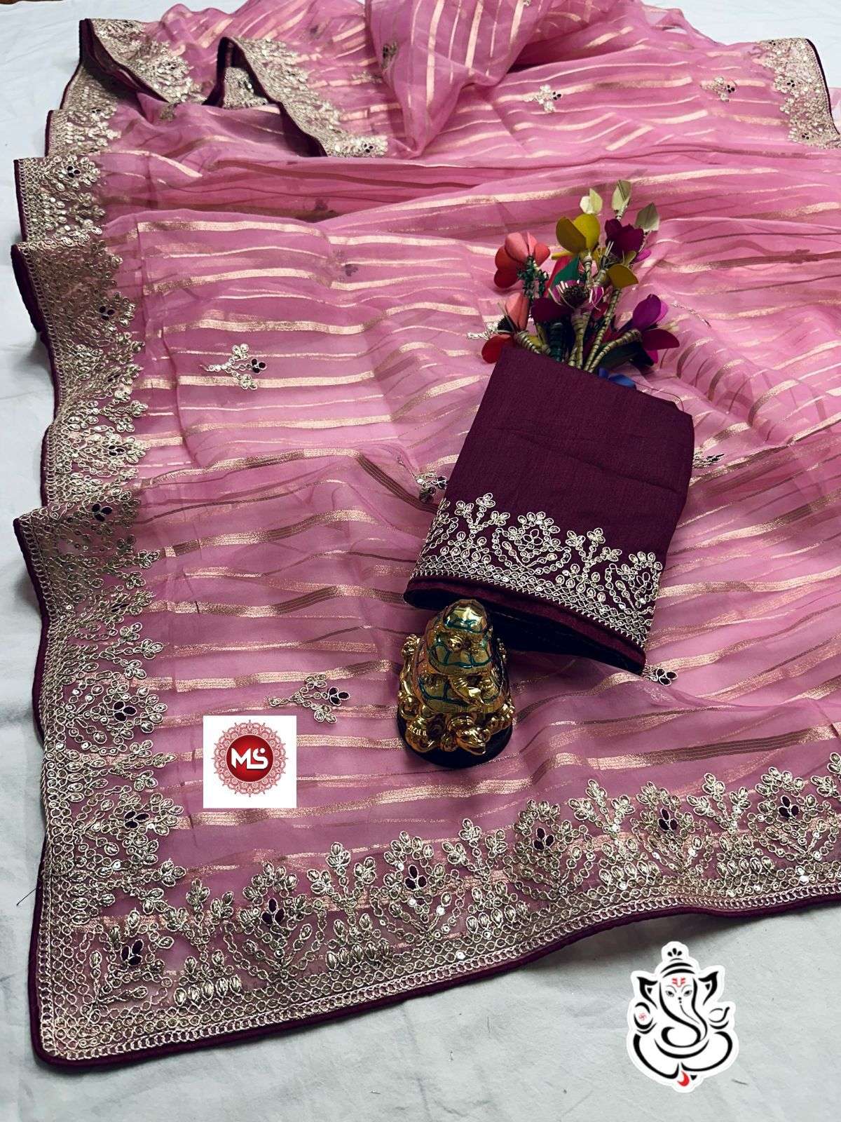 ms brand Orgenza jari line fabric fully heavy coding seqins saree