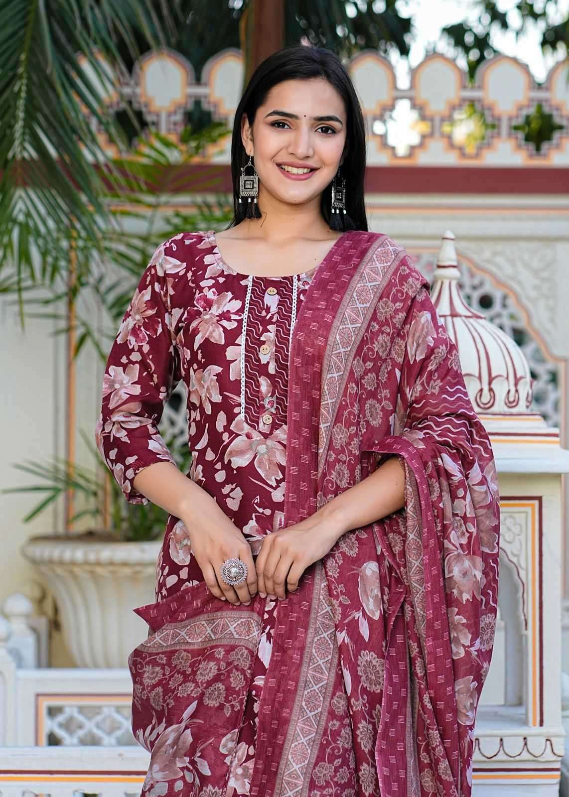 pr heritage slub cotton 3pcs fullstitch salwar kameez combo set