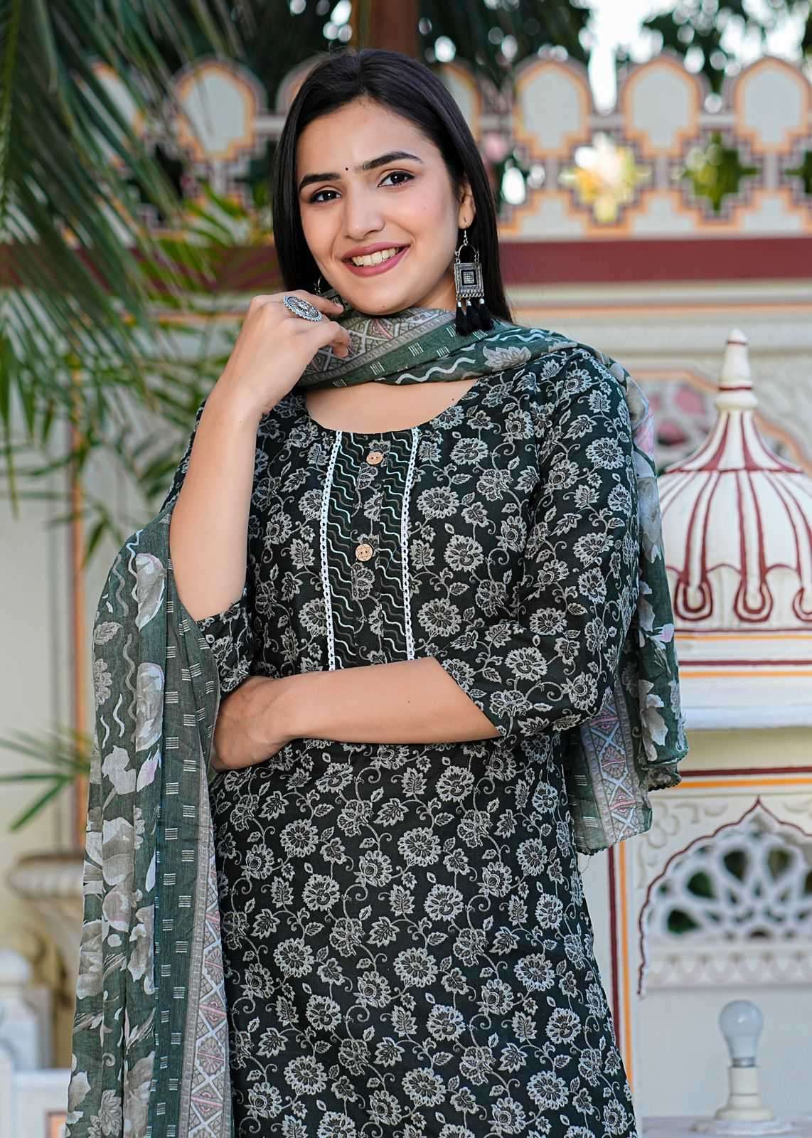 pr heritage slub cotton 3pcs fullstitch salwar kameez combo set