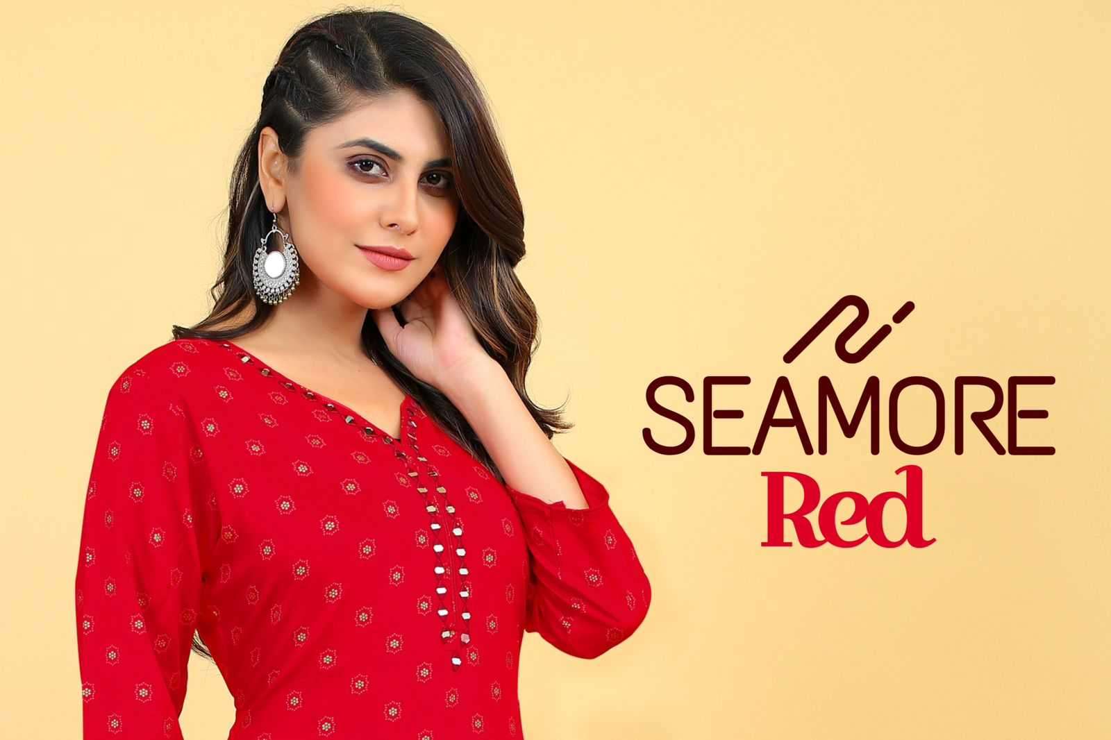 seamore red 3055-3058 Rayon kurti with Mirror Work 