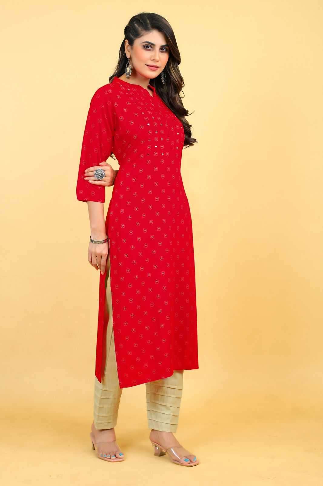 seamore red 3055-3058 Rayon kurti with Mirror Work 