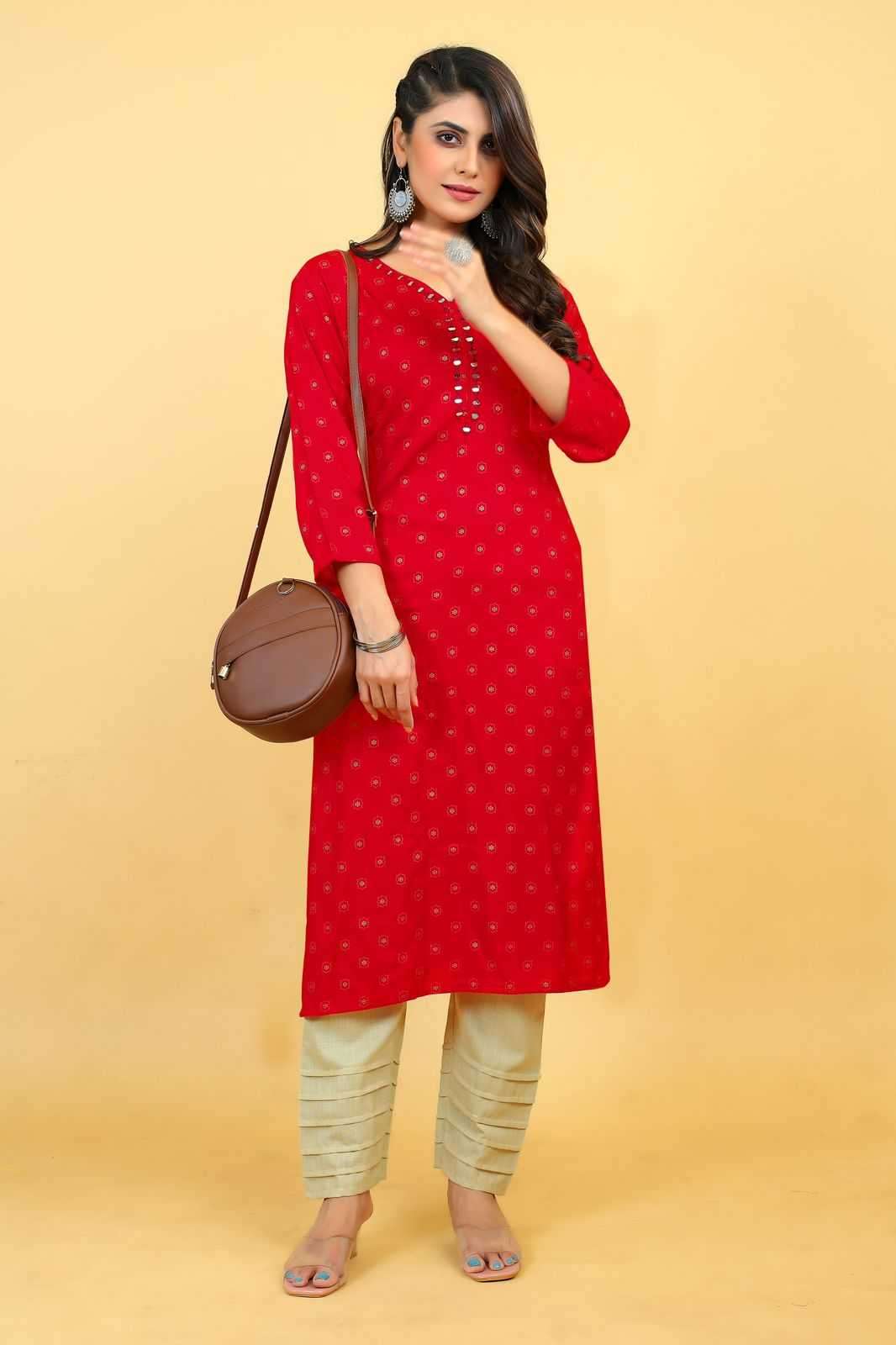 seamore red 3055-3058 Rayon kurti with Mirror Work 