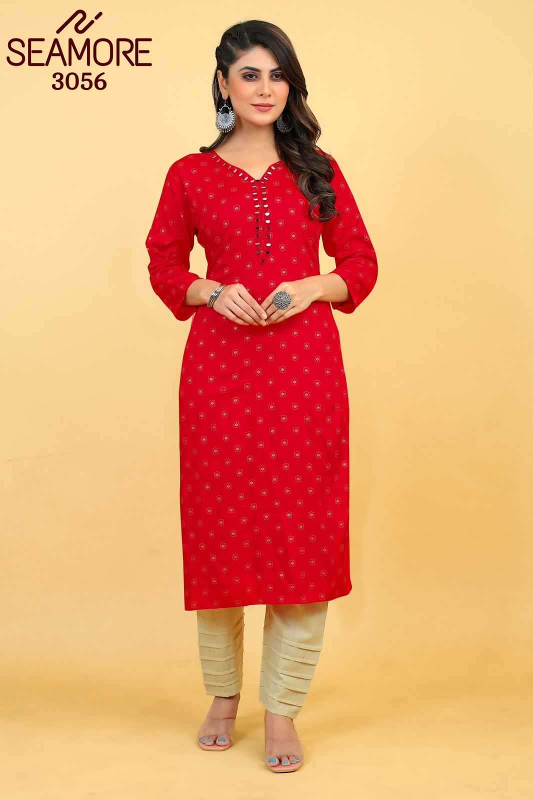 seamore red 3055-3058 Rayon kurti with Mirror Work 