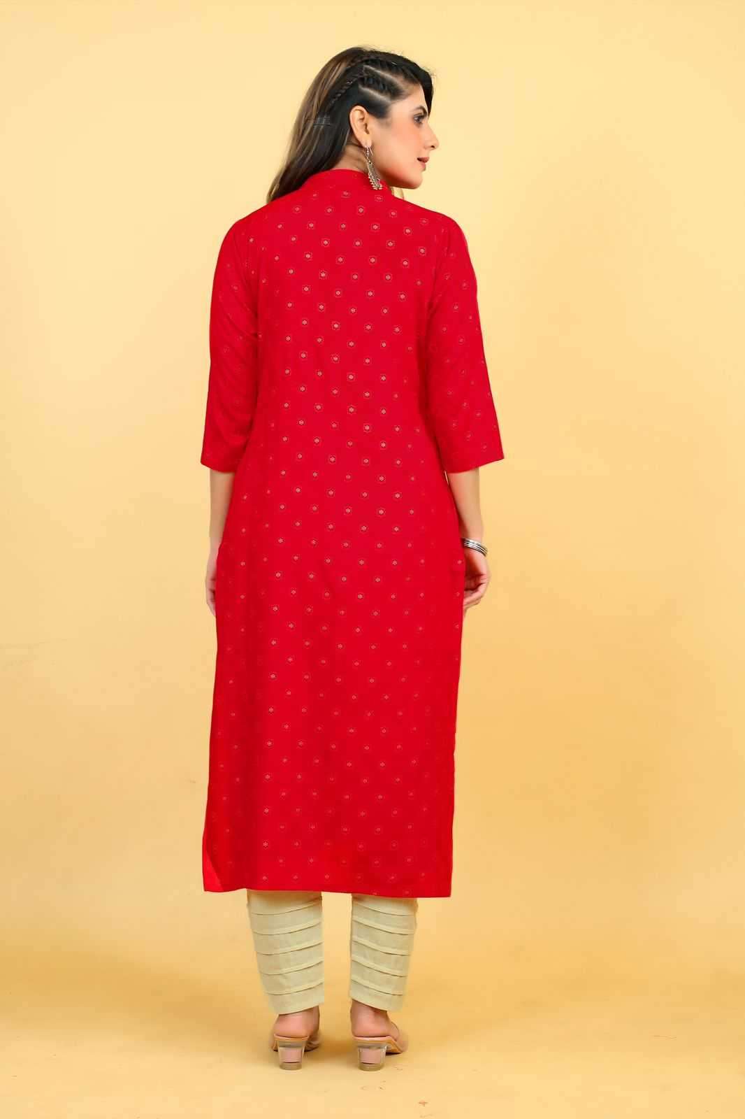 seamore red 3055-3058 Rayon kurti with Mirror Work 