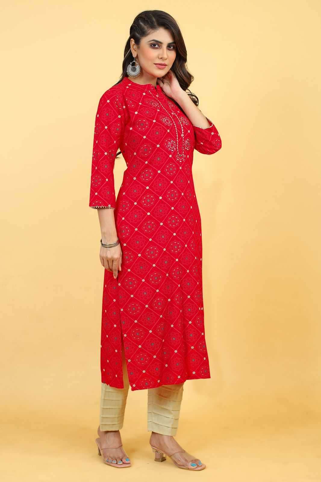 seamore red 3055-3058 Rayon kurti with Mirror Work 