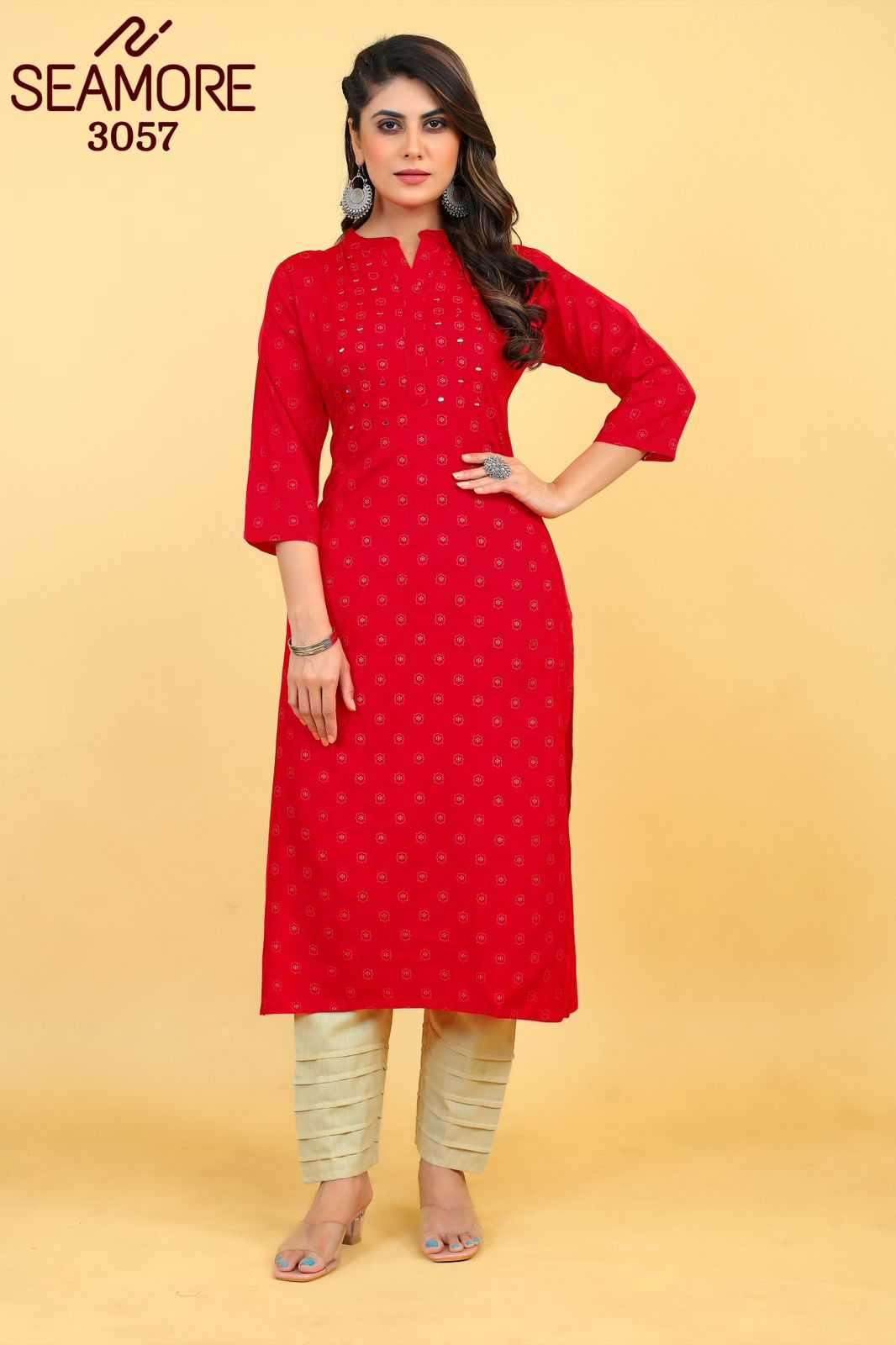 seamore red 3055-3058 Rayon kurti with Mirror Work 