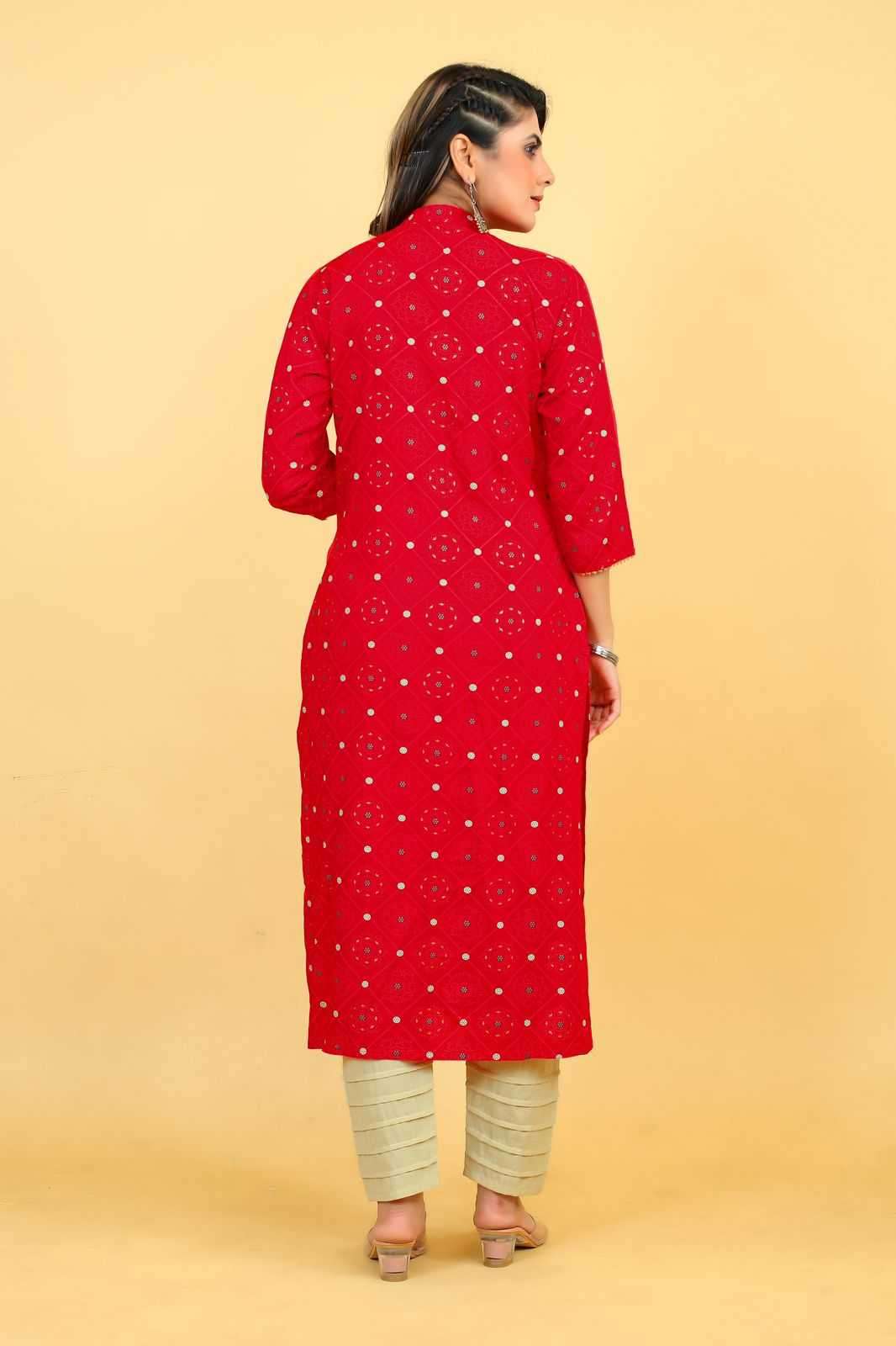 seamore red 3055-3058 Rayon kurti with Mirror Work 