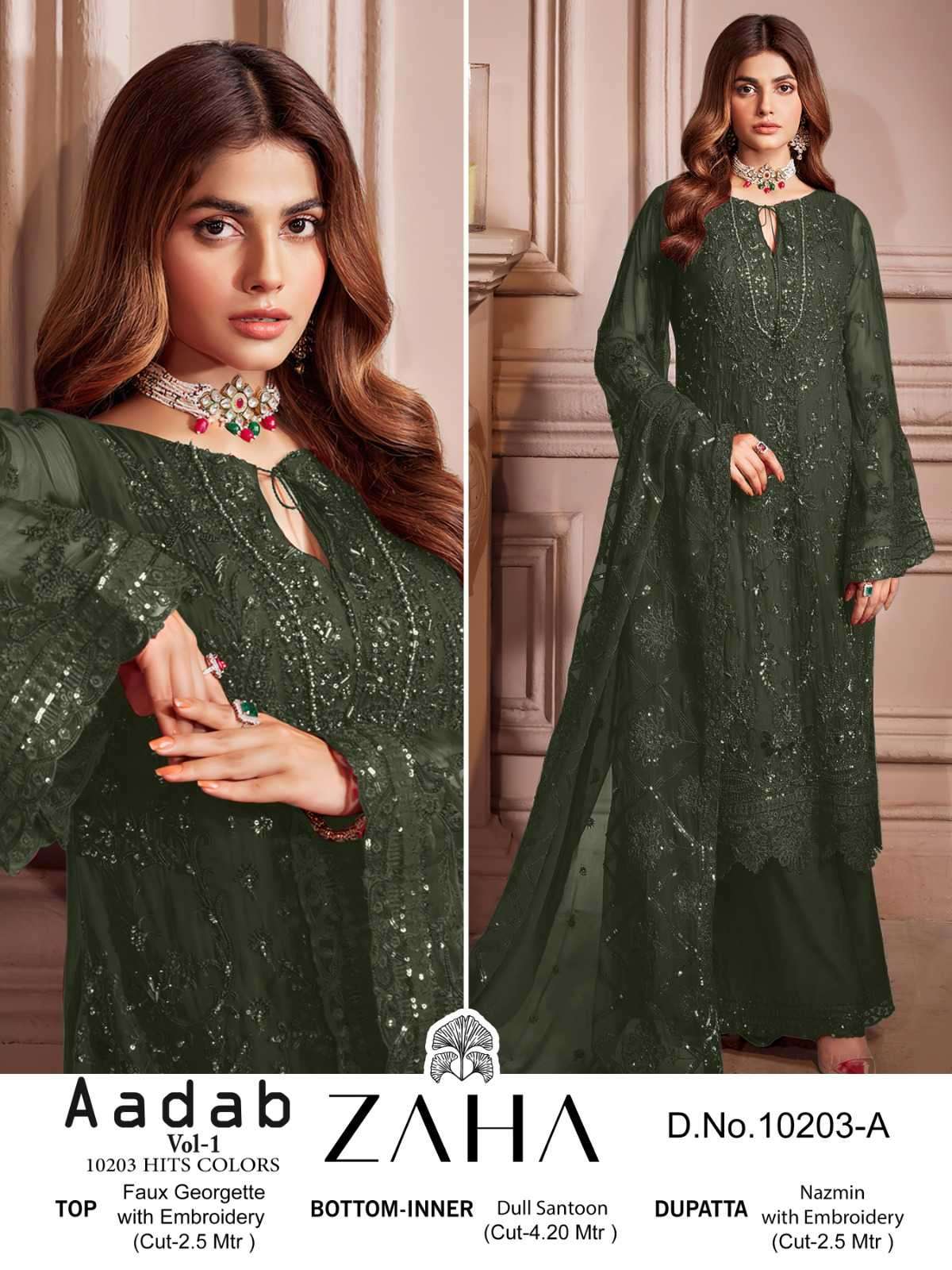 zaha aadab 10203 hits colors georgette suit