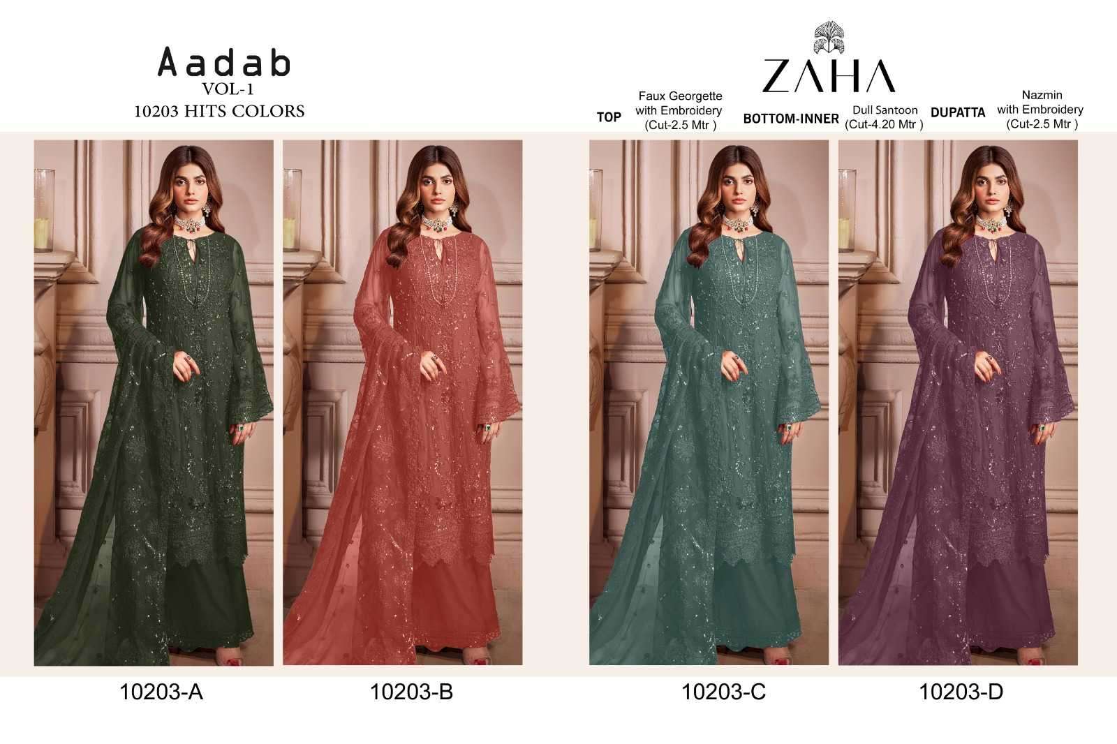 zaha aadab 10203 hits colors georgette suit
