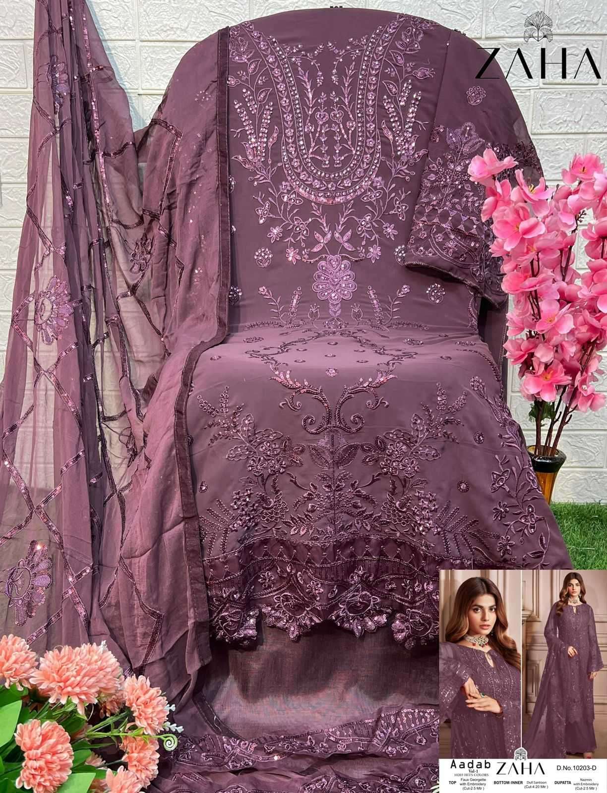 zaha aadab 10203 hits colors georgette suit