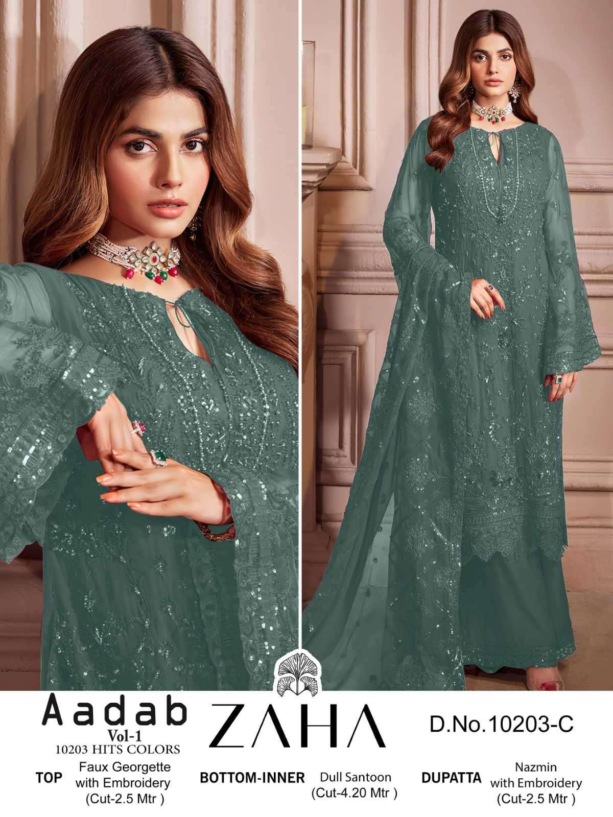 zaha aadab 10203 hits colors georgette suit