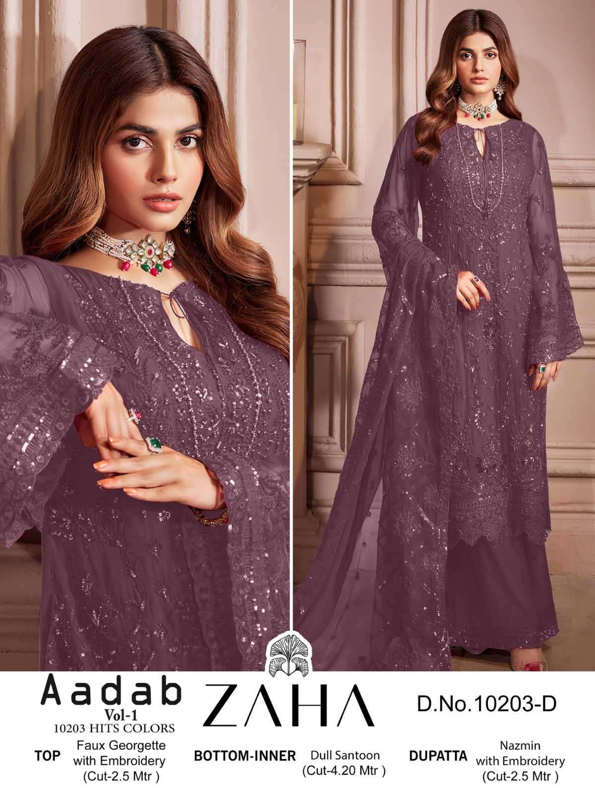 zaha aadab 10203 hits colors georgette suit