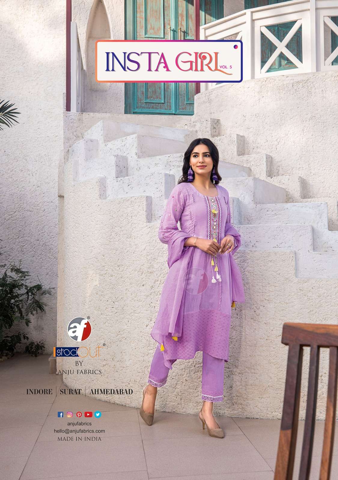 anju fab instagirl vol 5 series 3541-3455 pure mul cotton readymade suit 