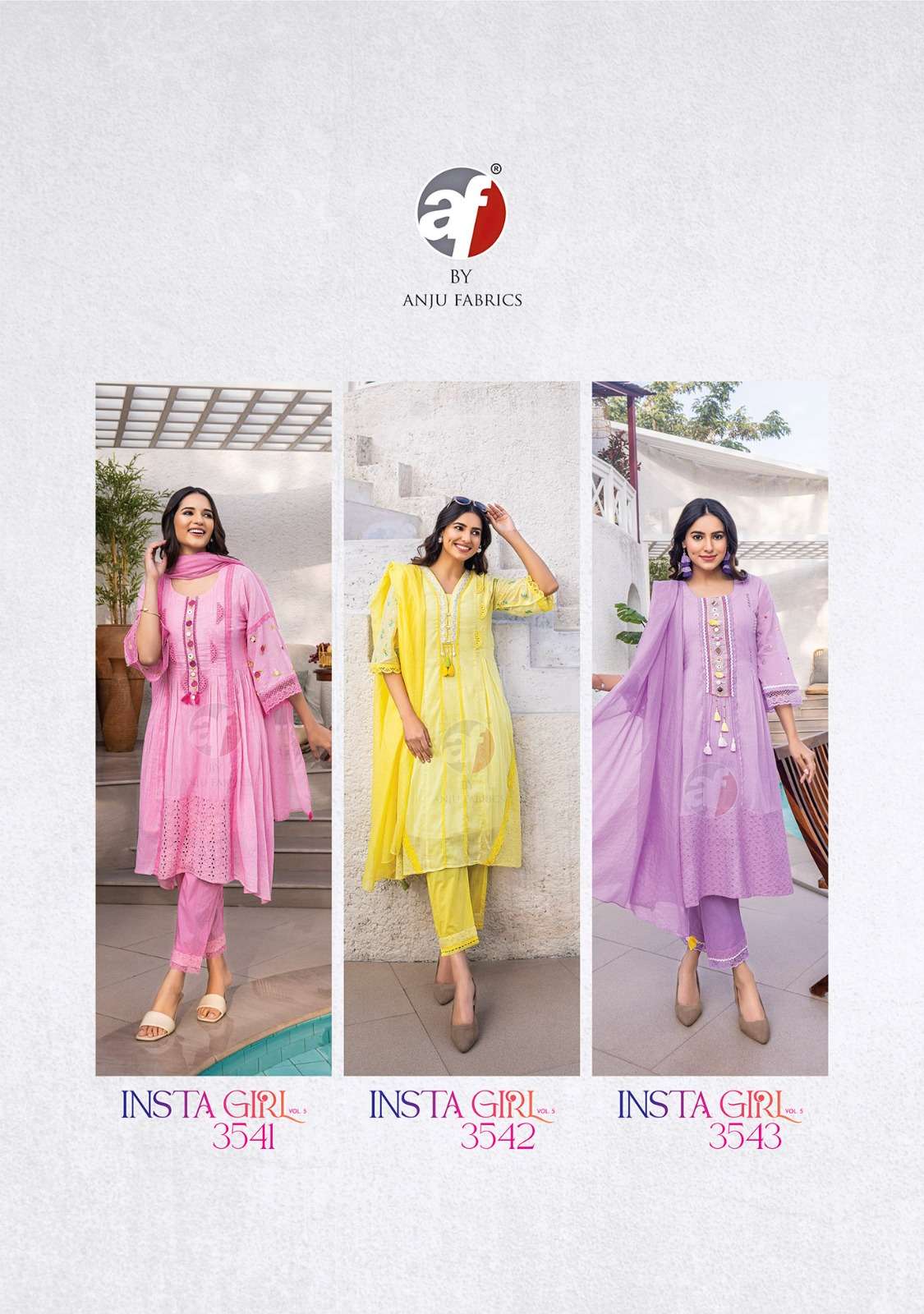 anju fab instagirl vol 5 series 3541-3455 pure mul cotton readymade suit 