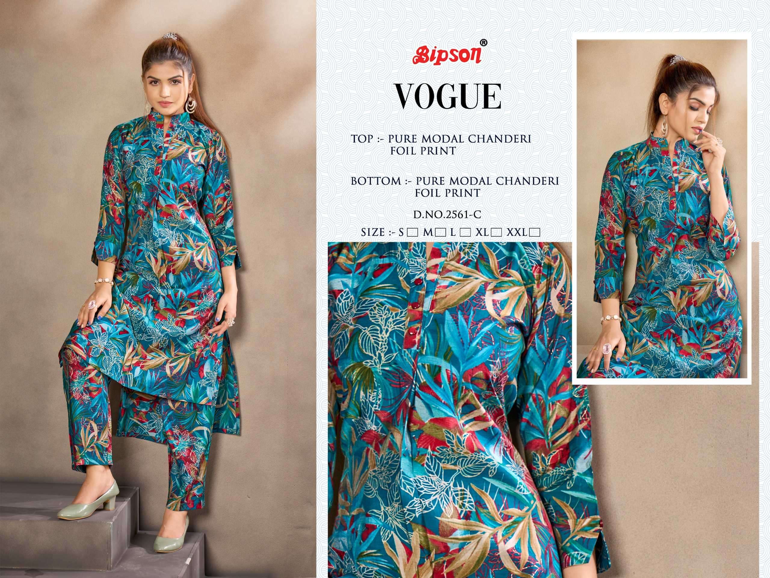 bipson vogue 2561 Pure Modal Chanderi Foil Print Premium CORDSET 