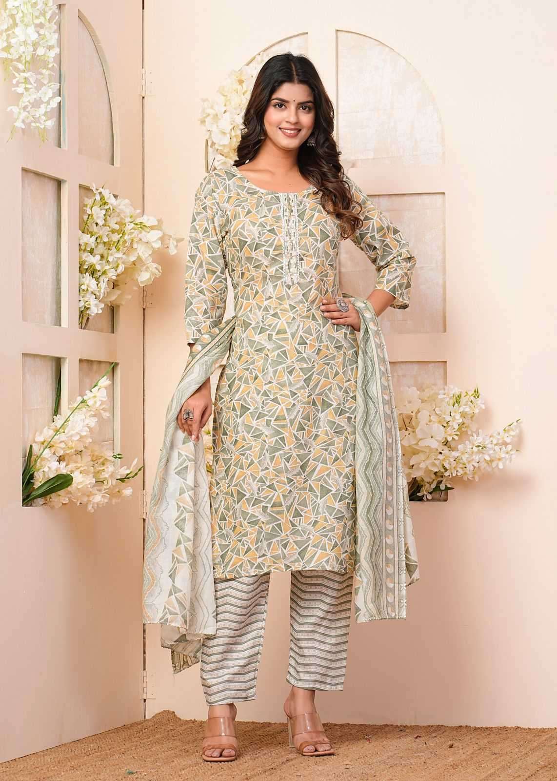 heritage cotton handwork cotton printed readymaade suit