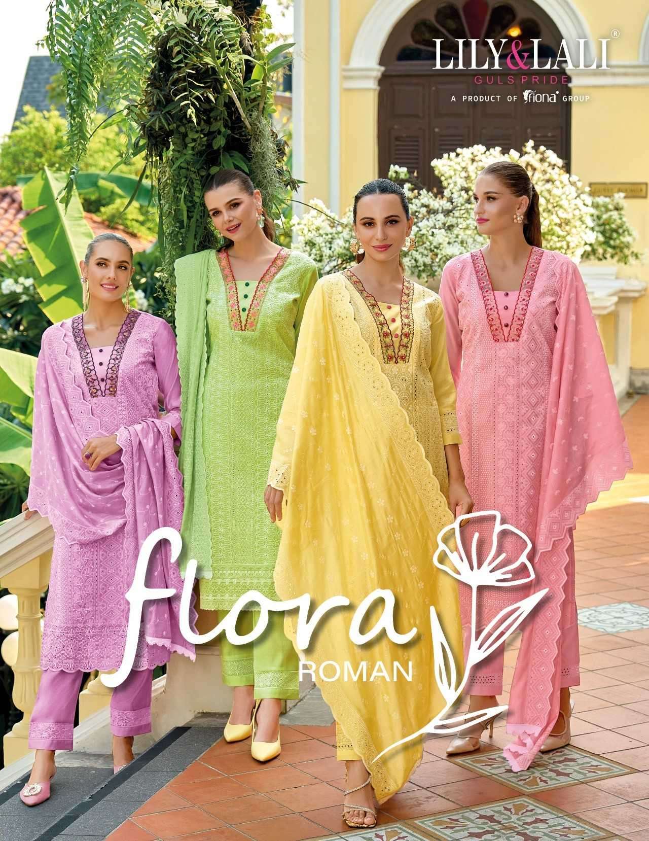 lily and lali flora roman series 17201-17206  Bored Schiffli Work readymade suit 