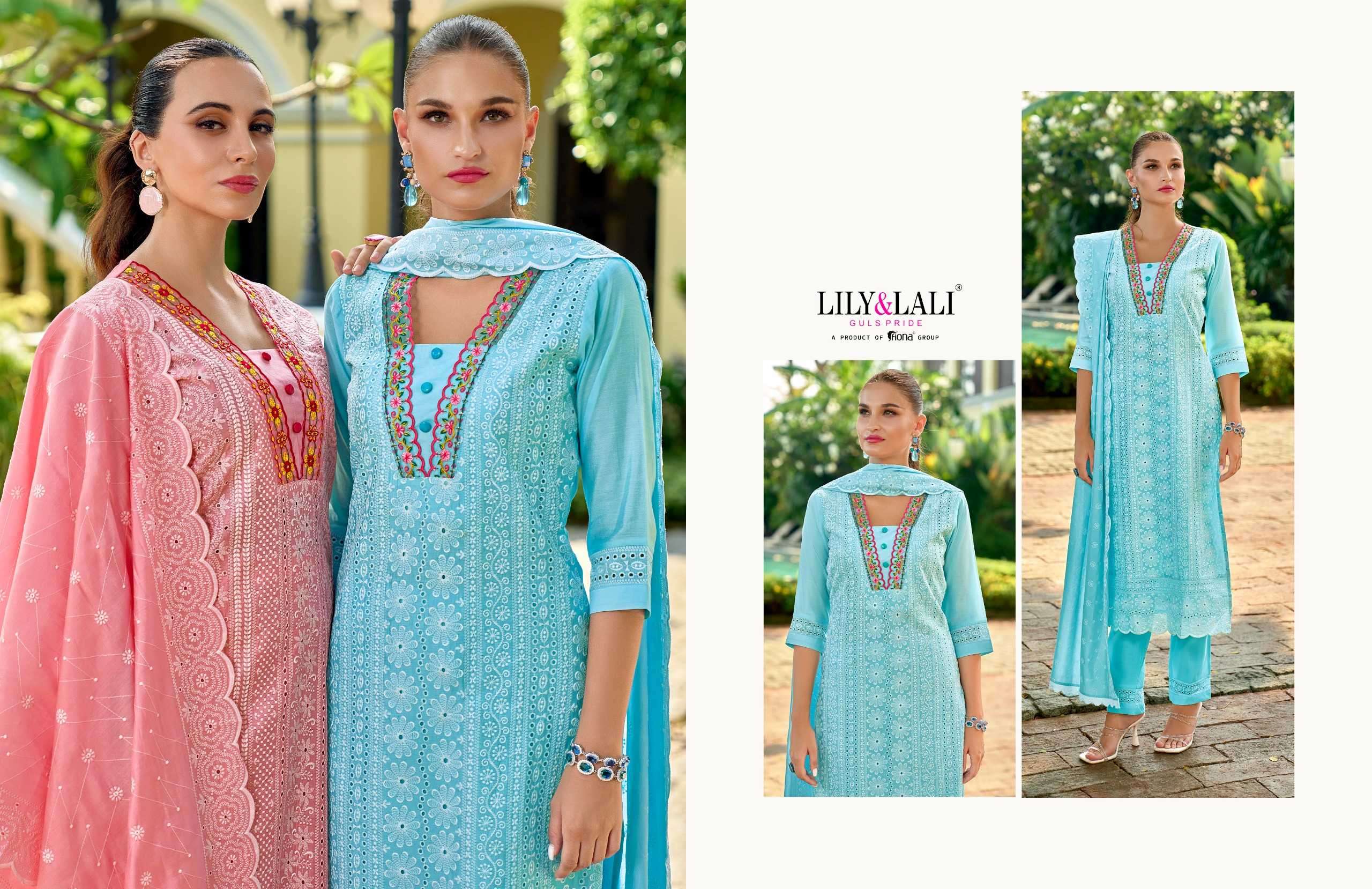 lily and lali flora roman series 17201-17206  Bored Schiffli Work readymade suit 
