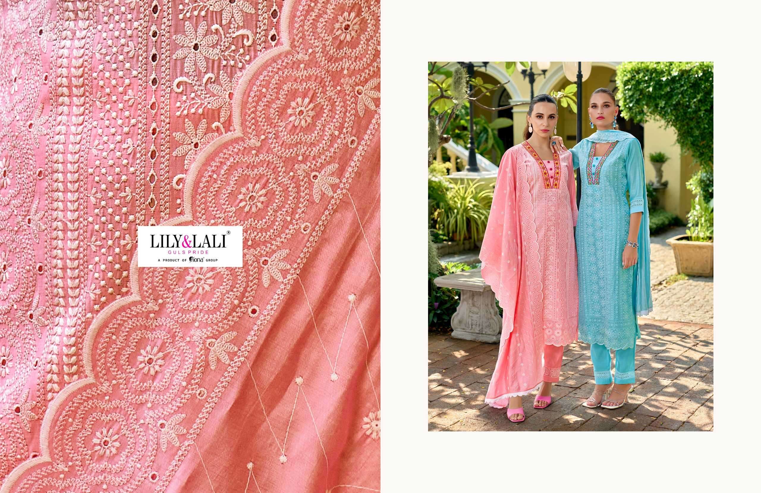 lily and lali flora roman series 17201-17206  Bored Schiffli Work readymade suit 