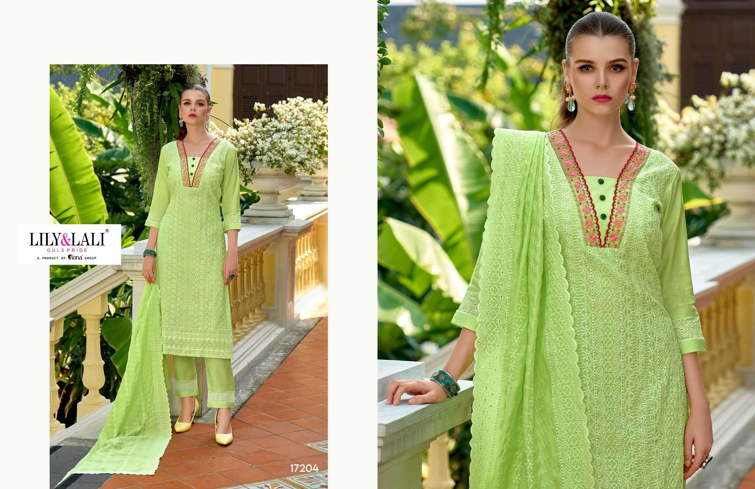 lily and lali flora roman series 17201-17206  Bored Schiffli Work readymade suit 