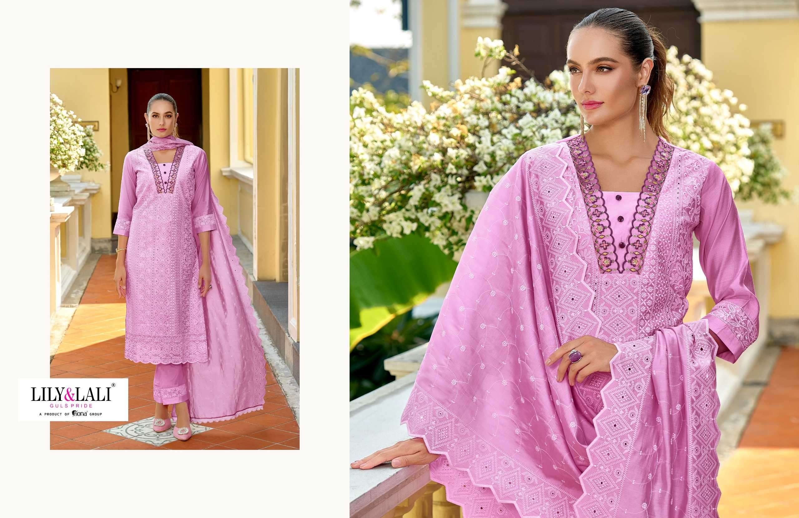 lily and lali flora roman series 17201-17206  Bored Schiffli Work readymade suit 