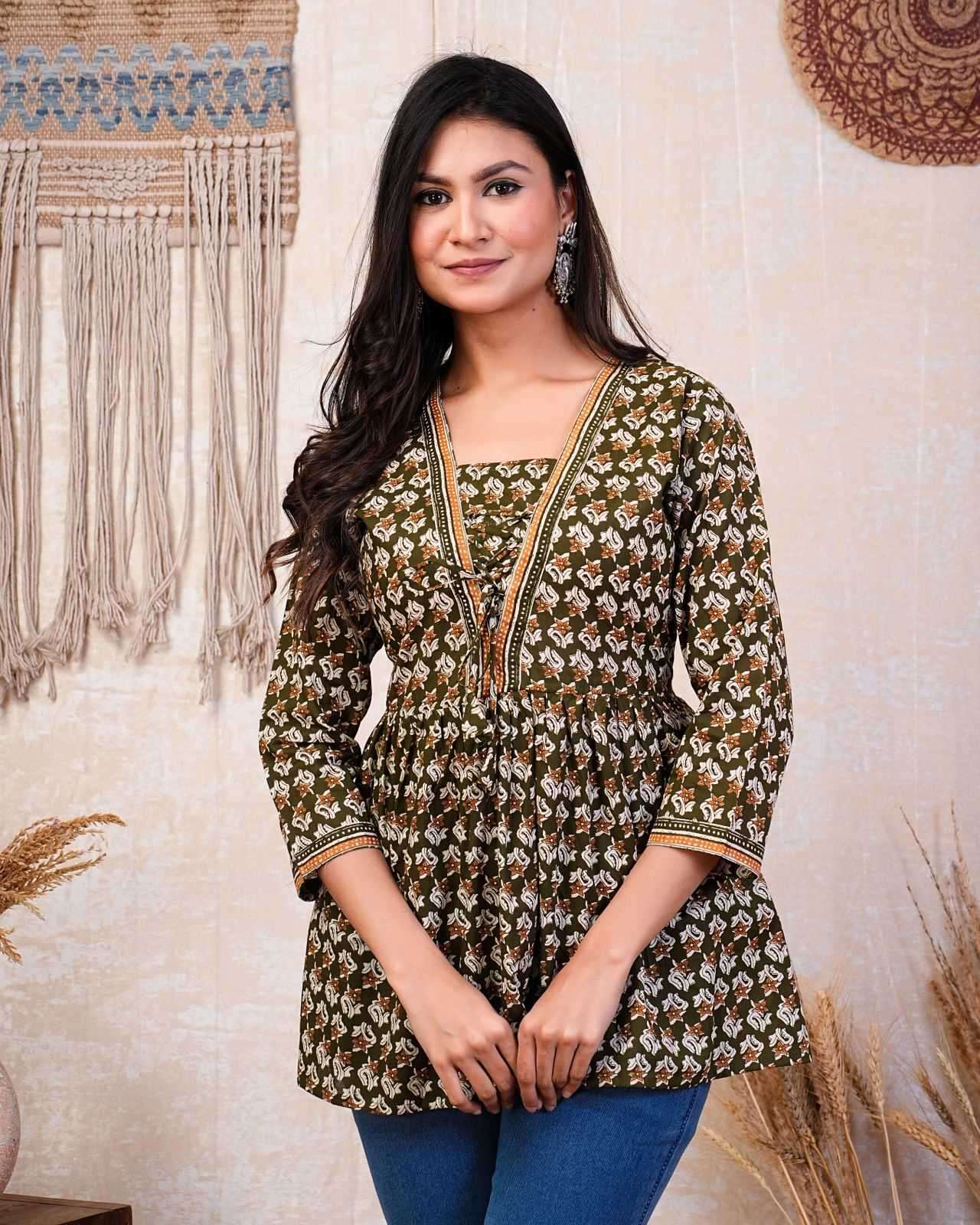 p r cotton short peplum comfortable readymade cotton 60 *60 print short kurti 