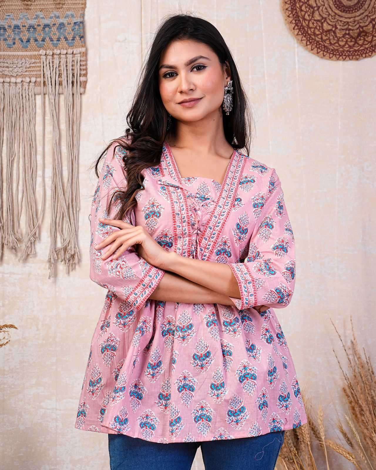 p r cotton short peplum comfortable readymade cotton 60 *60 print short kurti 