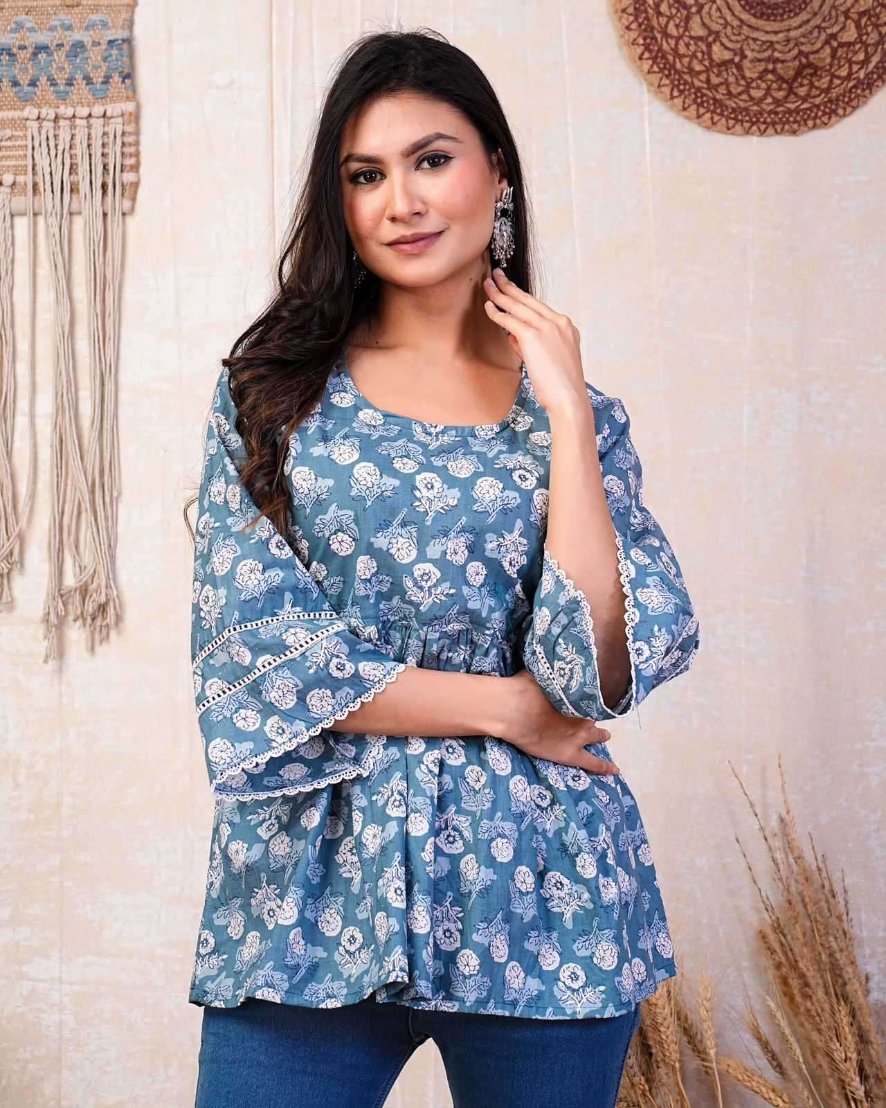 p r cotton short peplum comfortable readymade cotton 60 *60 print short kurti 