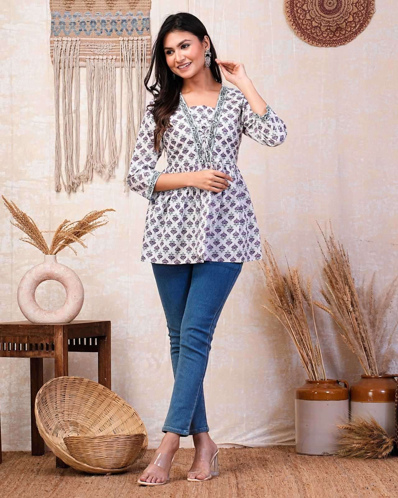 p r cotton short peplum comfortable readymade cotton 60 *60 print short kurti 