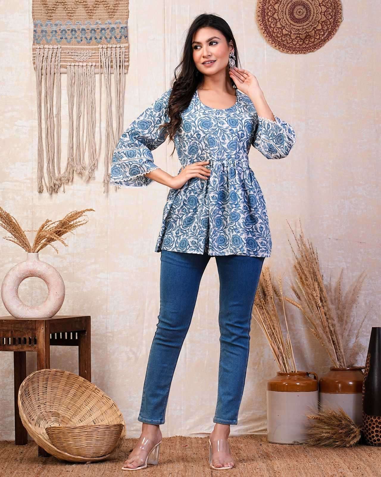 p r cotton short peplum comfortable readymade cotton 60 *60 print short kurti 