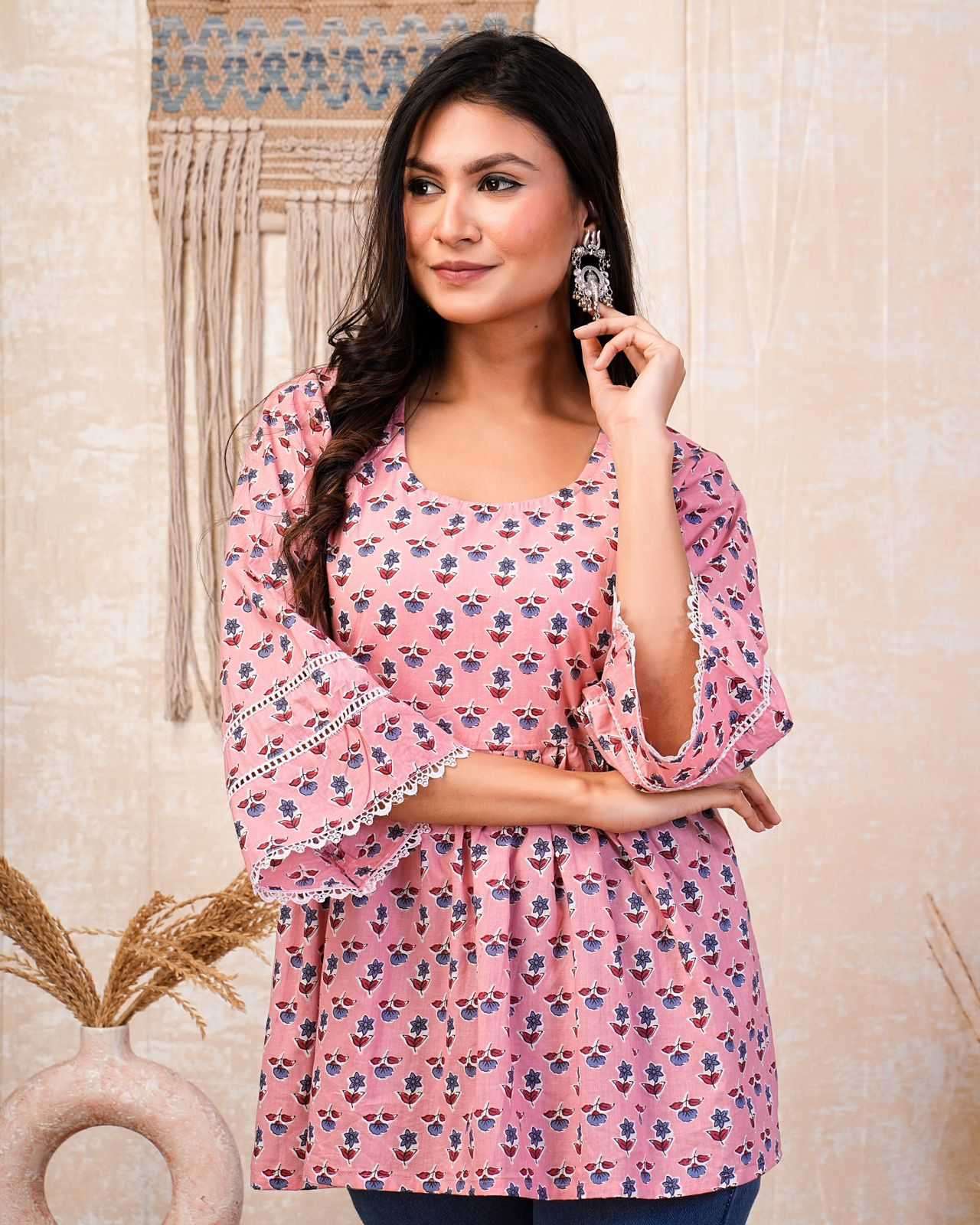 p r cotton short peplum comfortable readymade cotton 60 *60 print short kurti 
