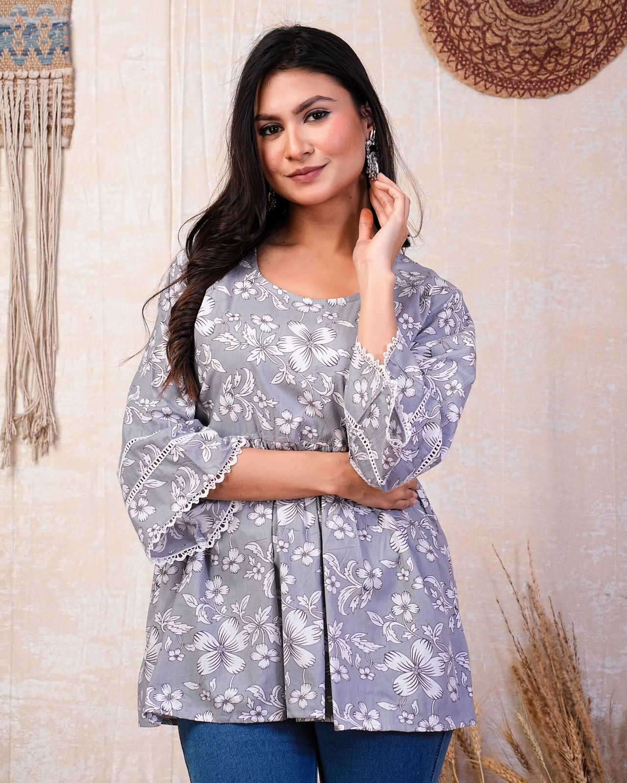 p r cotton short peplum comfortable readymade cotton 60 *60 print short kurti 