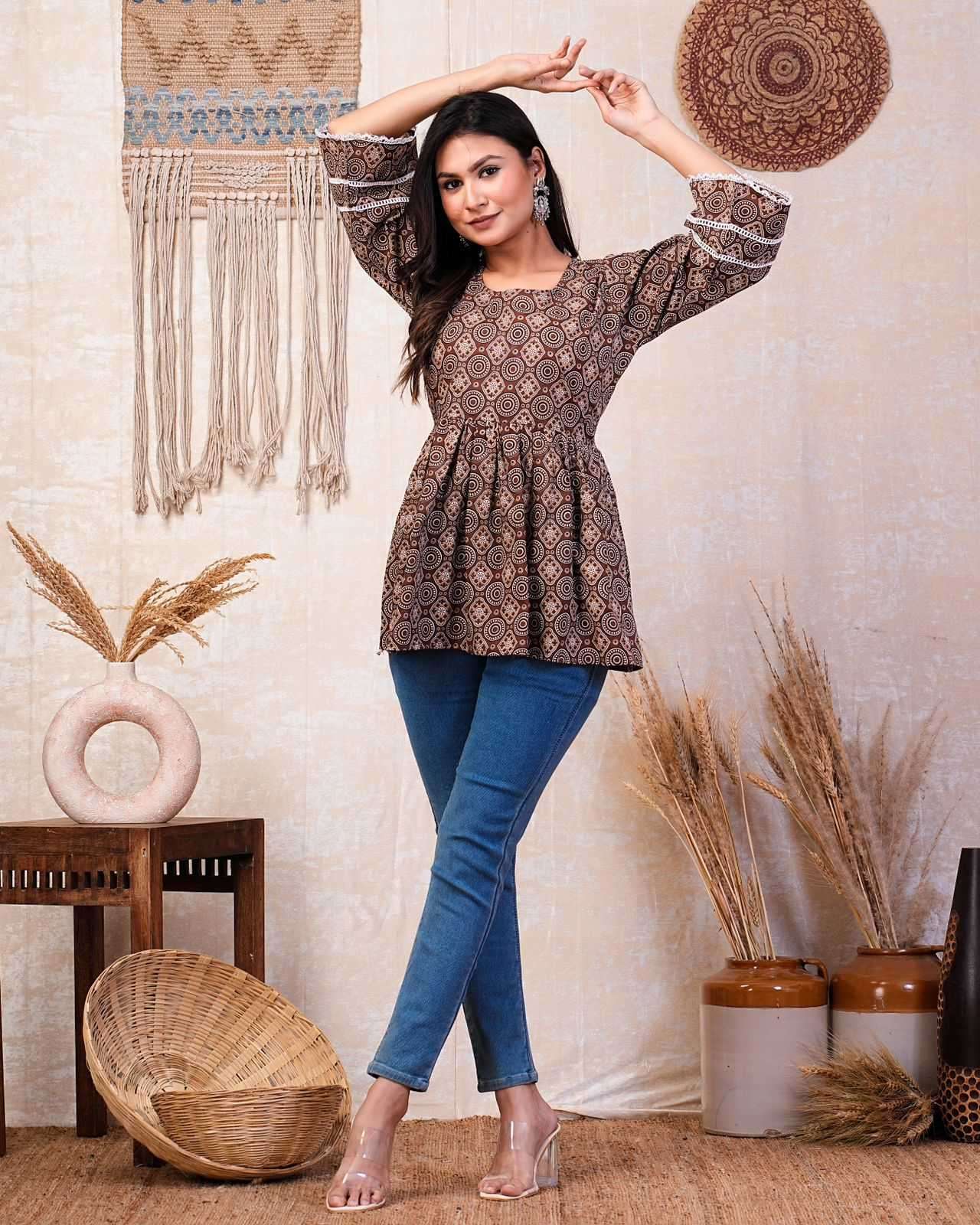 p r cotton short peplum comfortable readymade cotton 60 *60 print short kurti 
