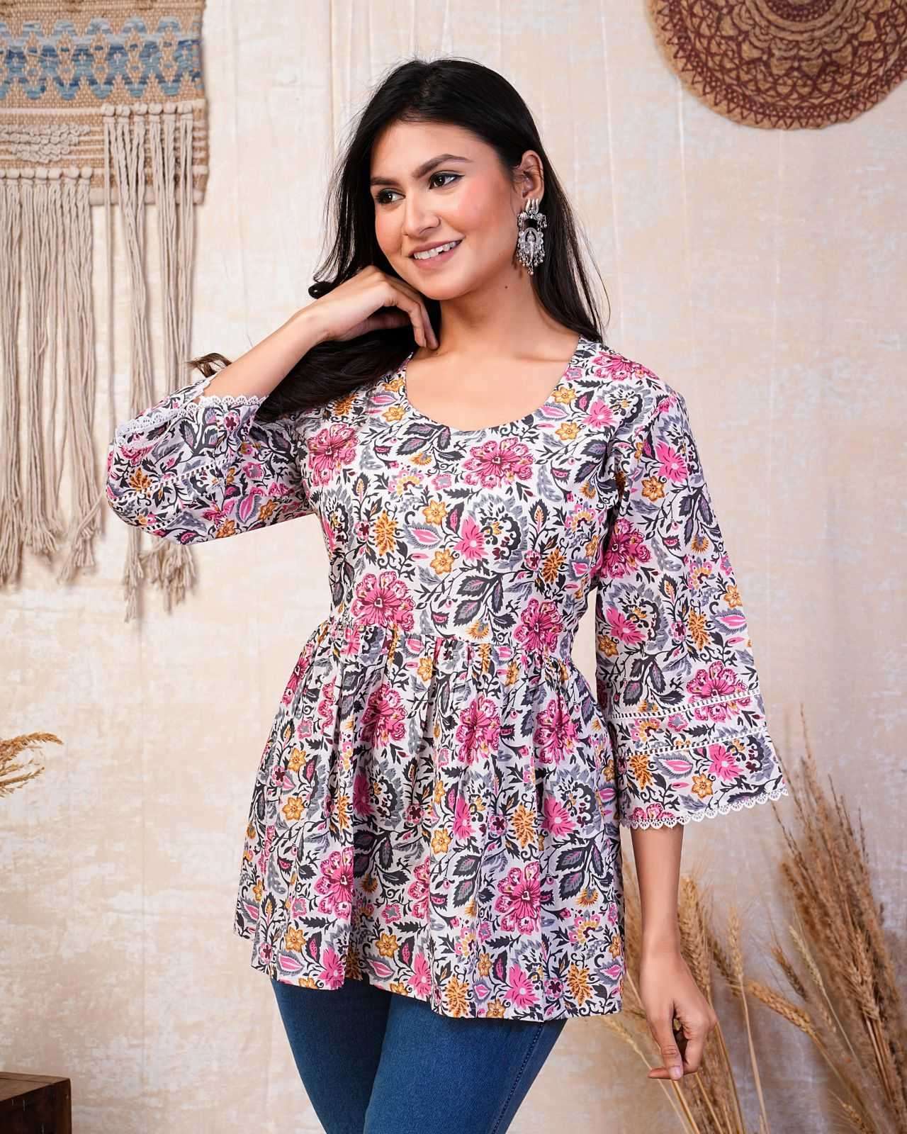 p r cotton short peplum comfortable readymade cotton 60 *60 print short kurti 