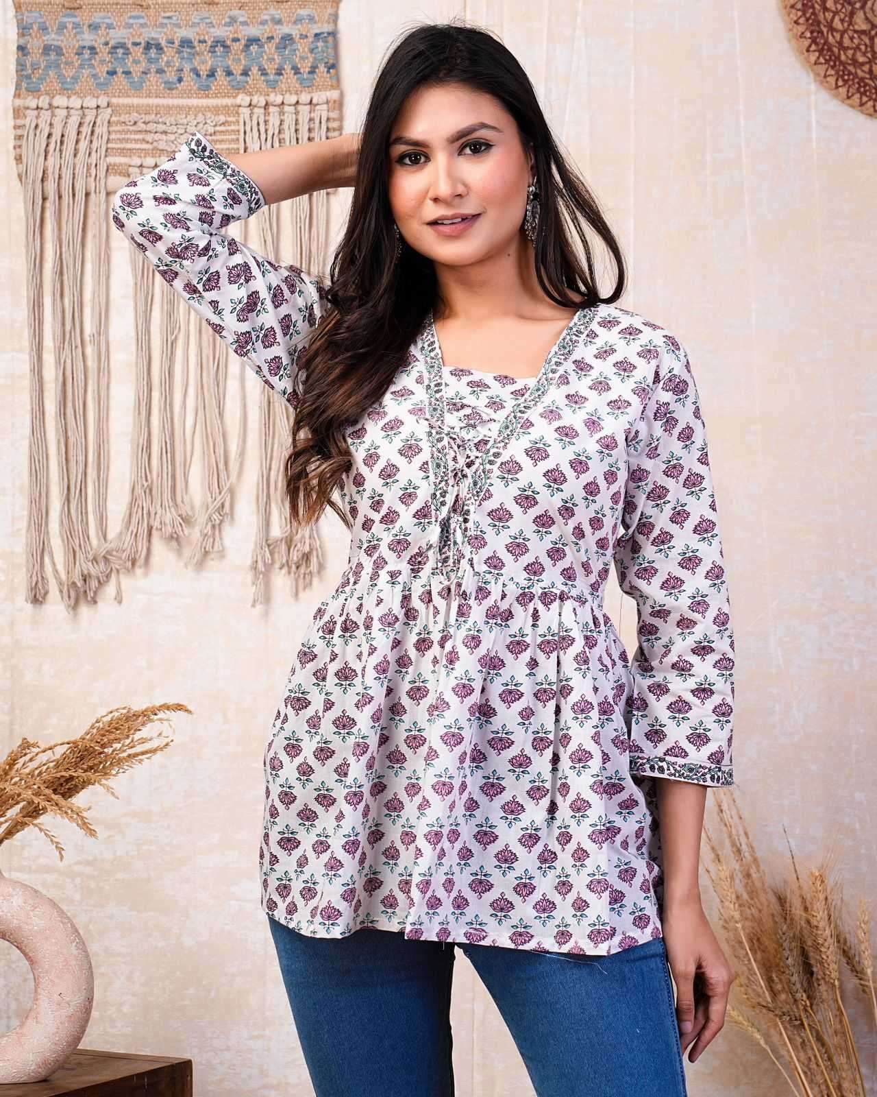 p r cotton short peplum comfortable readymade cotton 60 *60 print short kurti 