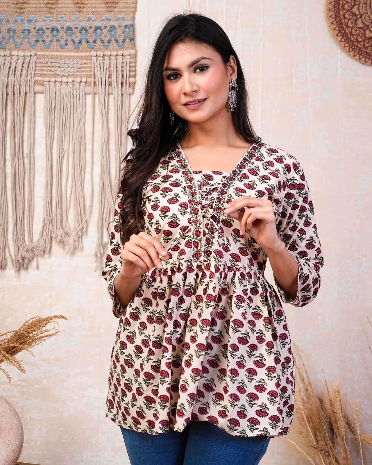 p r cotton short peplum comfortable readymade cotton 60 *60 print short kurti 
